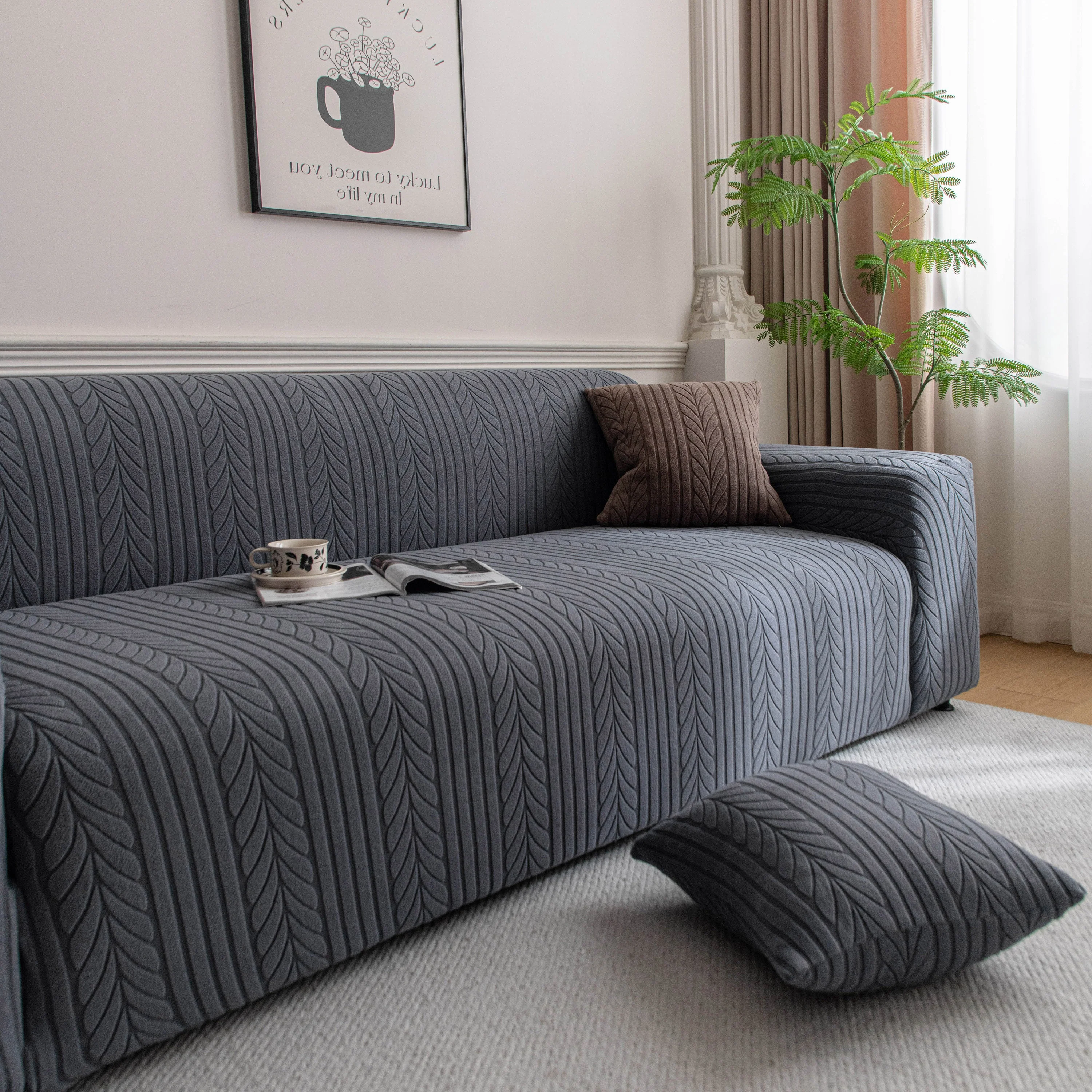 Plush Fleece Sofa Slipcover with 3D Wheat Pattern, Cozy High-Stretch Couch Cover - Image 43