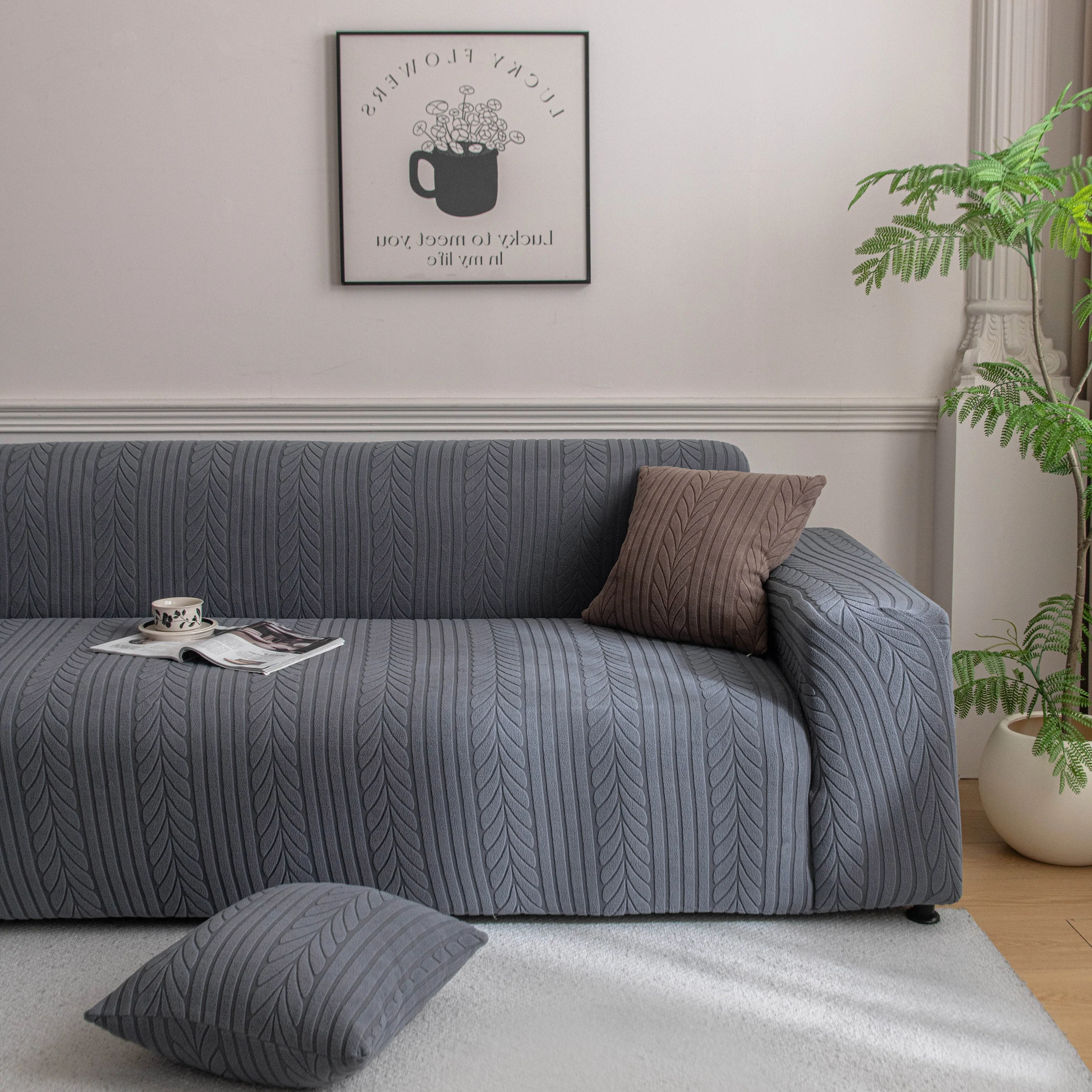 Plush Fleece Sofa Slipcover with 3D Wheat Pattern, Cozy High-Stretch Couch Cover - Image 48