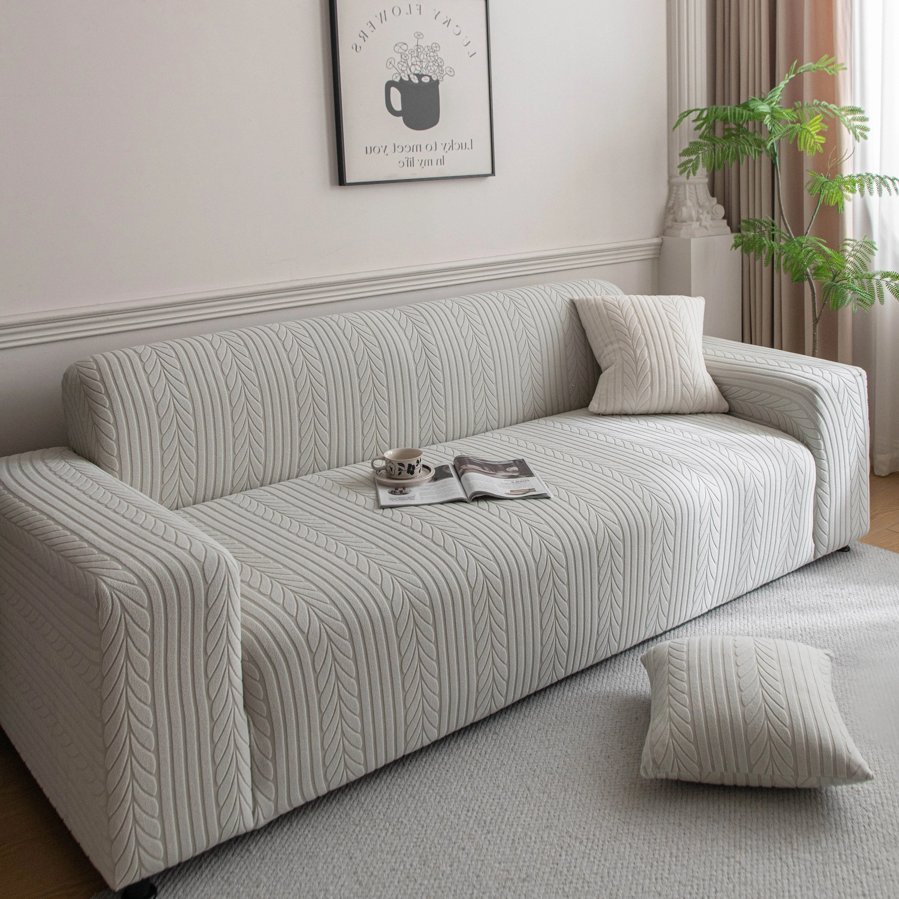 Plush Fleece Sofa Slipcover with 3D Wheat Pattern, Cozy High-Stretch Couch Cover - Image 49