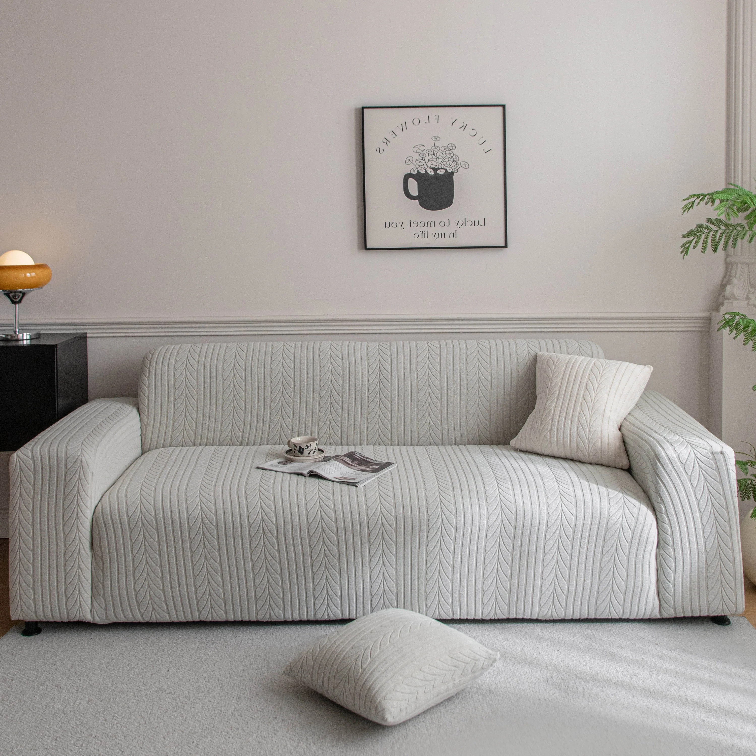 Plush Fleece Sofa Slipcover with 3D Wheat Pattern, Cozy High-Stretch Couch Cover - Image 50