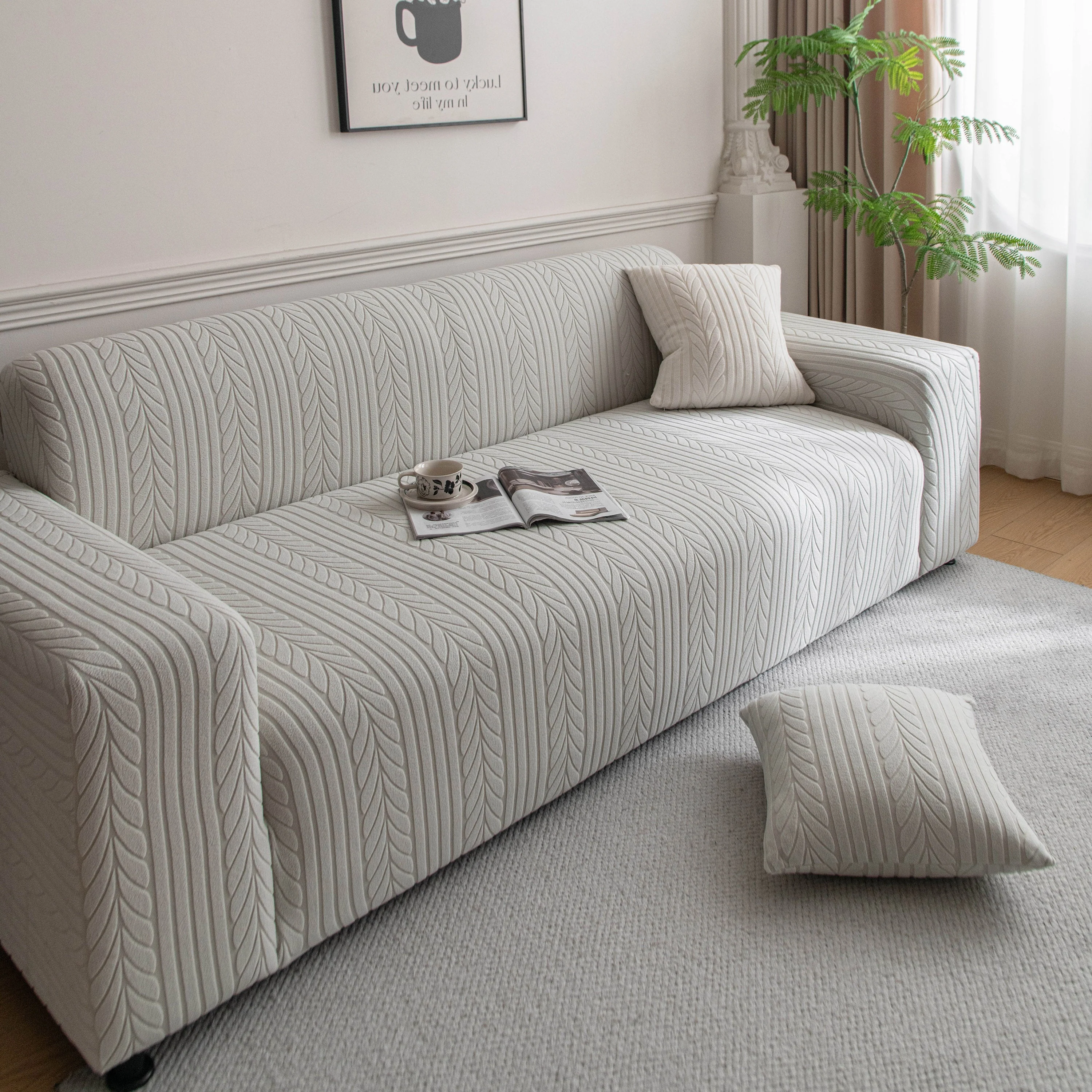 Plush Fleece Sofa Slipcover with 3D Wheat Pattern, Cozy High-Stretch Couch Cover - Image 53