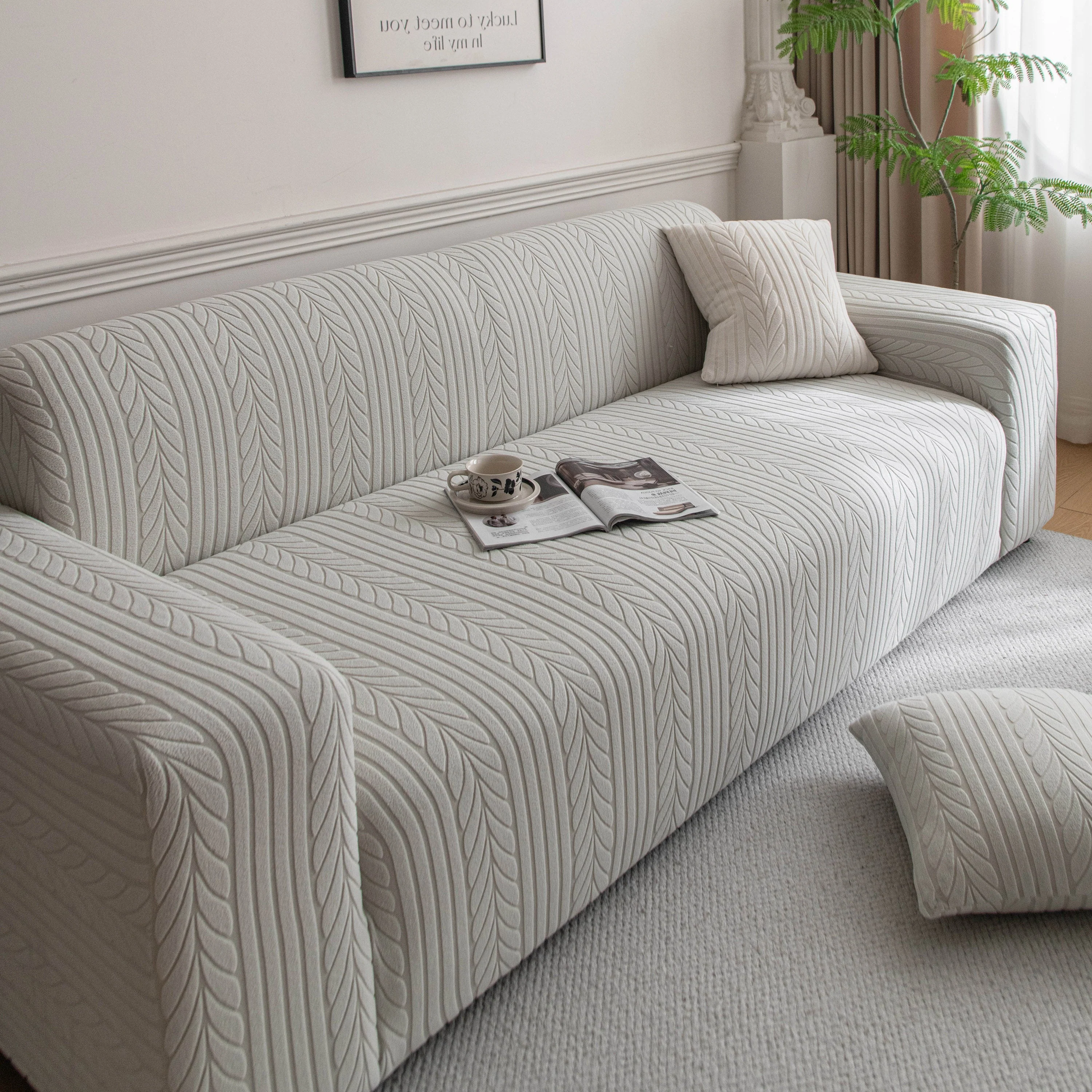 Plush Fleece Sofa Slipcover with 3D Wheat Pattern, Cozy High-Stretch Couch Cover - Image 54