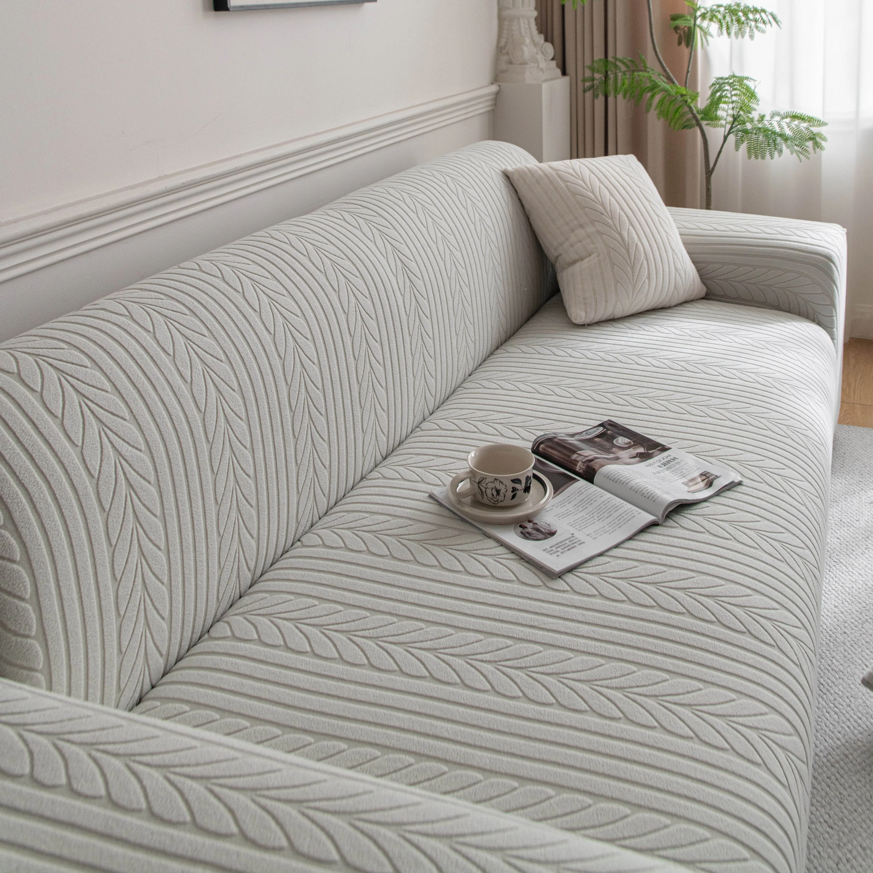Plush Fleece Sofa Slipcover with 3D Wheat Pattern, Cozy High-Stretch Couch Cover - Image 55