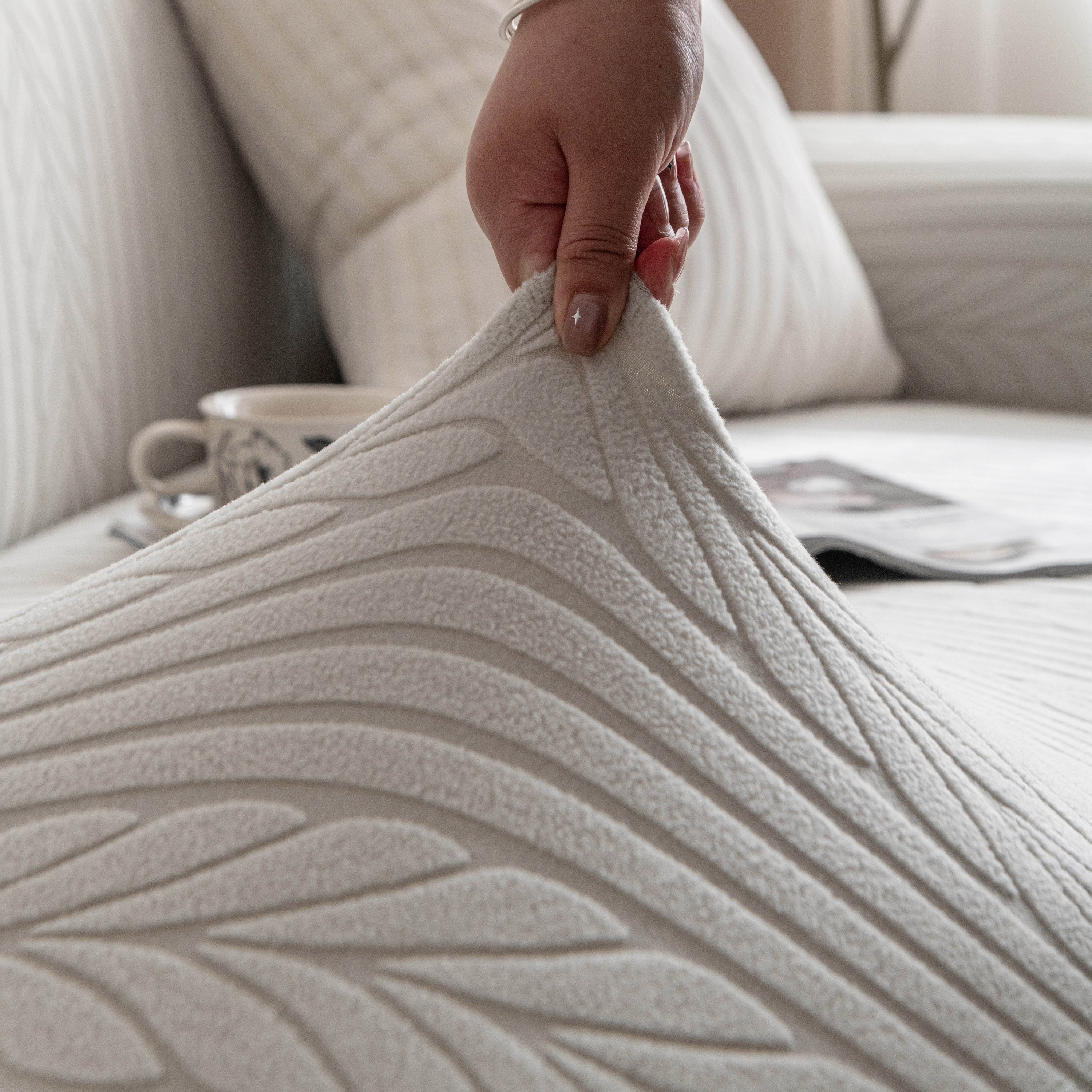 Plush Fleece Sofa Slipcover with 3D Wheat Pattern, Cozy High-Stretch Couch Cover - Image 56