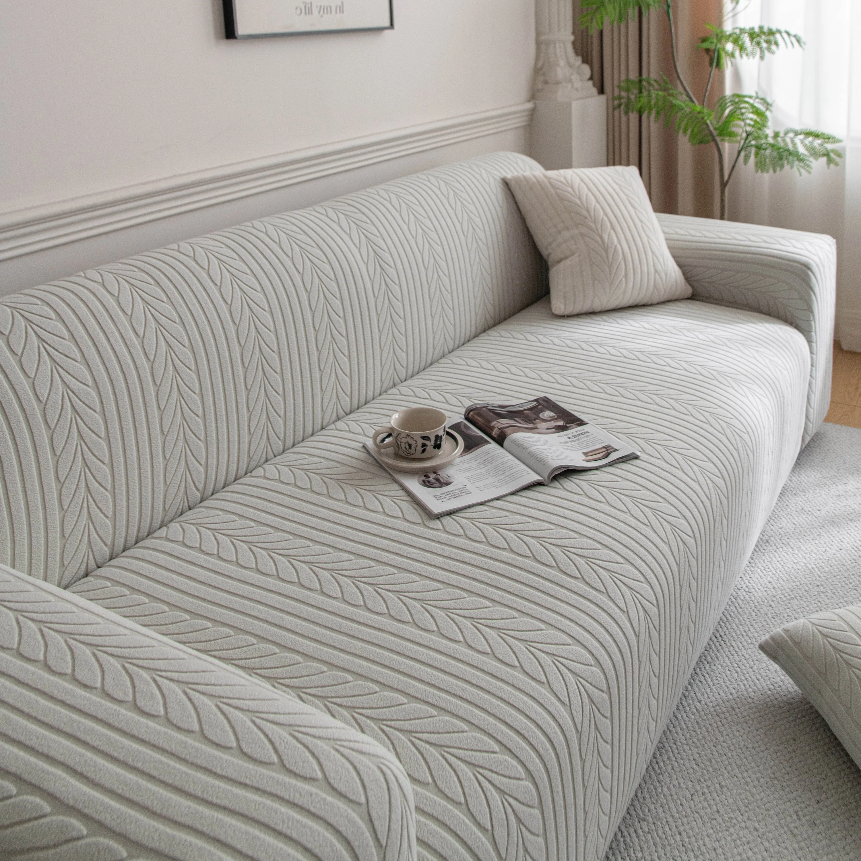 Plush Fleece Sofa Slipcover with 3D Wheat Pattern, Cozy High-Stretch Couch Cover - Image 60