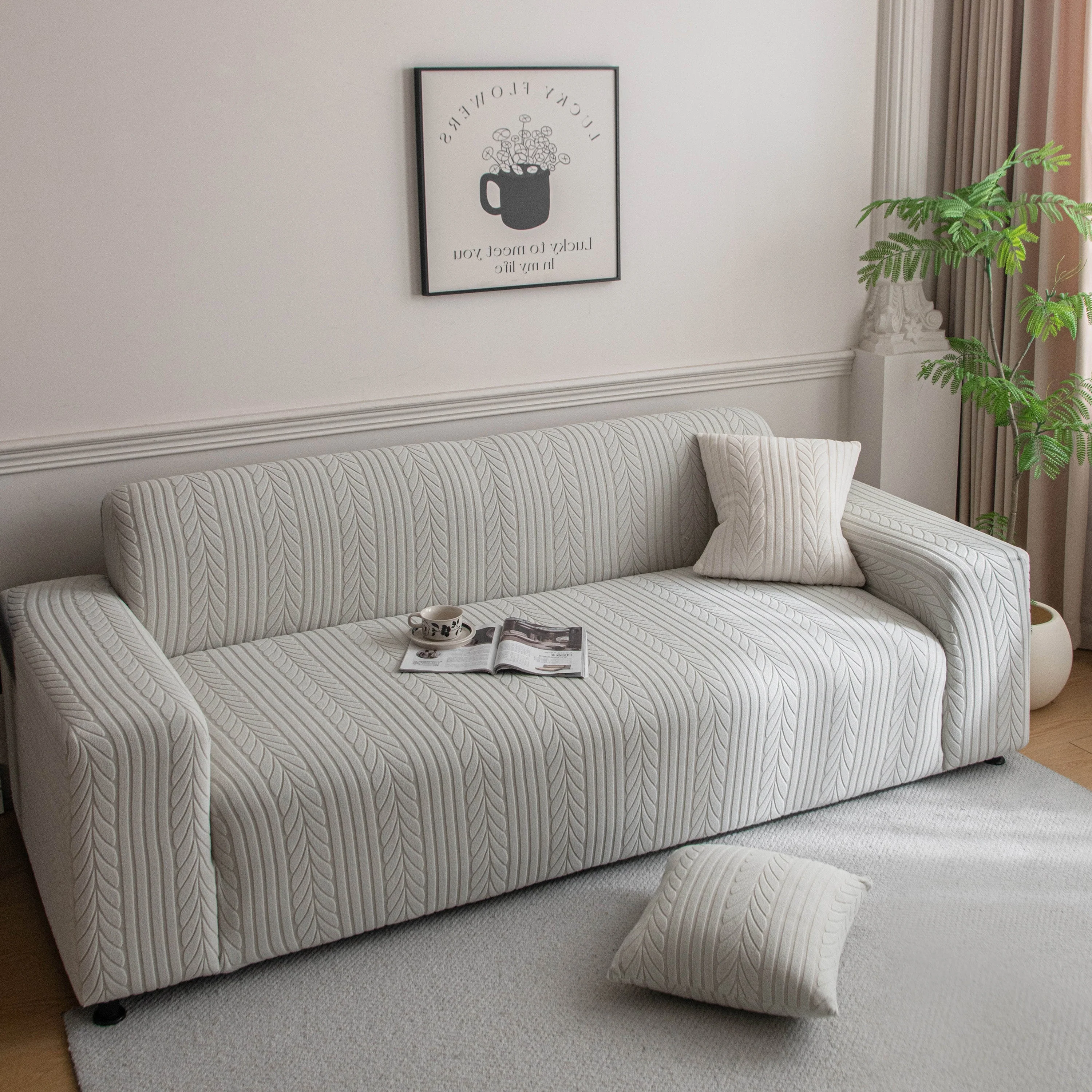 Plush Fleece Sofa Slipcover with 3D Wheat Pattern, Cozy High-Stretch Couch Cover - Image 61