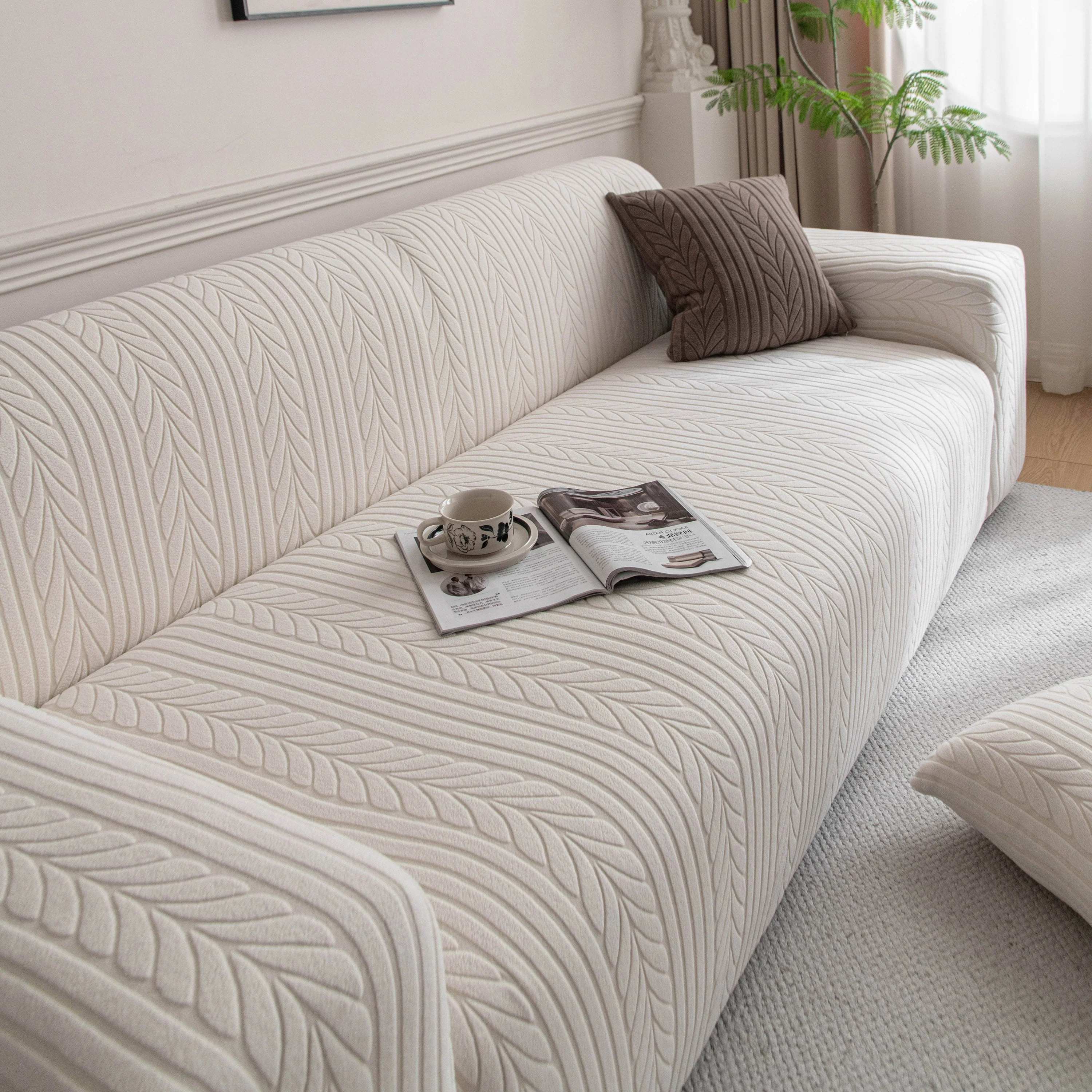 Plush Fleece Sofa Slipcover with 3D Wheat Pattern, Cozy High-Stretch Couch Cover - Image 7