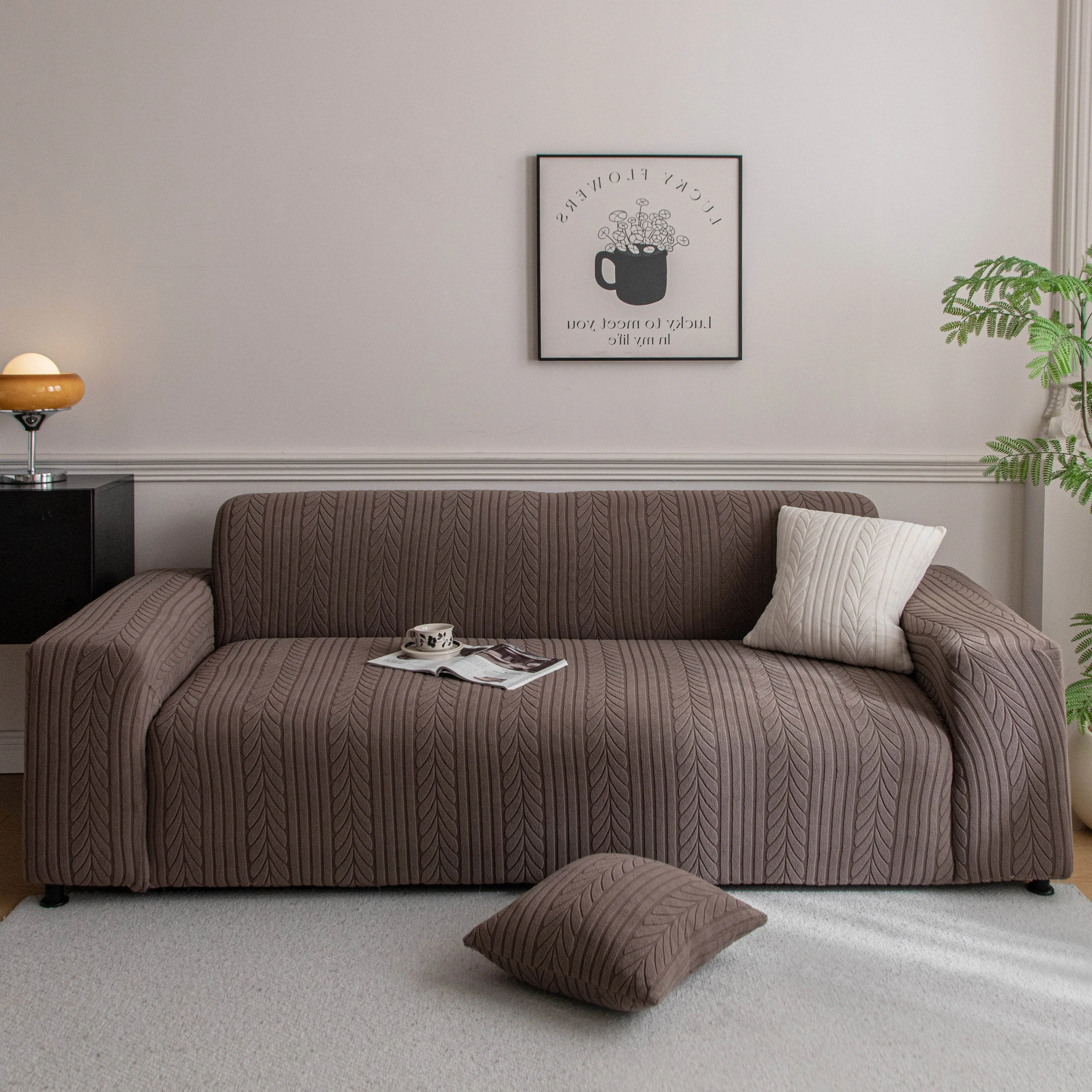 Plush Fleece Sofa Slipcover with 3D Wheat Pattern, Cozy High-Stretch Couch Cover - Image 72