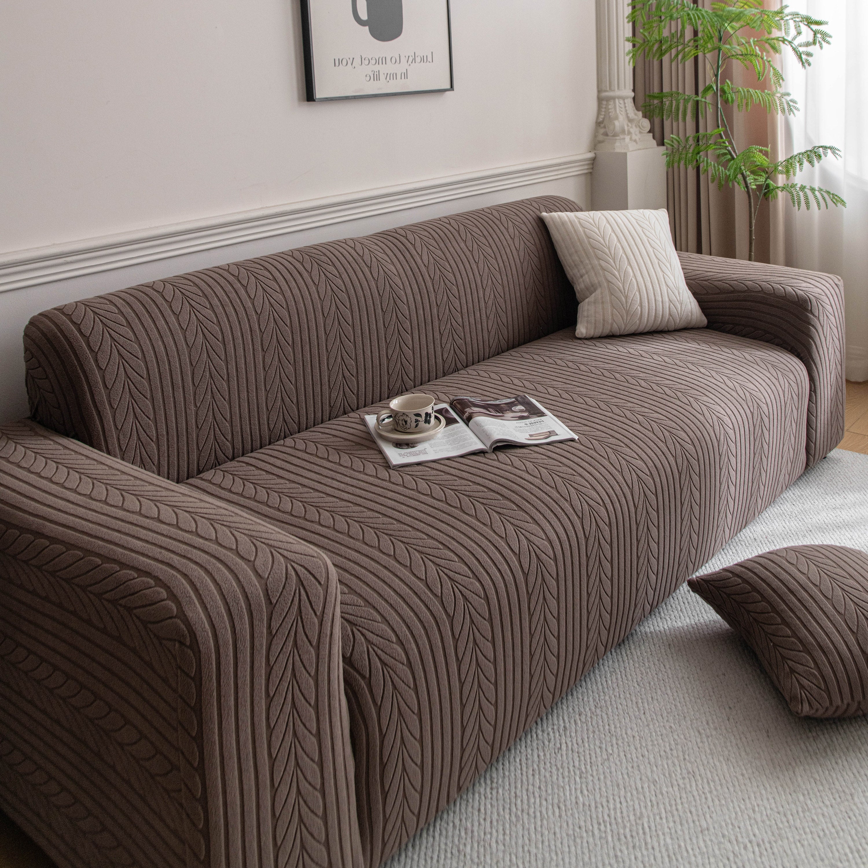 Plush Fleece Sofa Slipcover with 3D Wheat Pattern, Cozy High-Stretch Couch Cover - Image 76