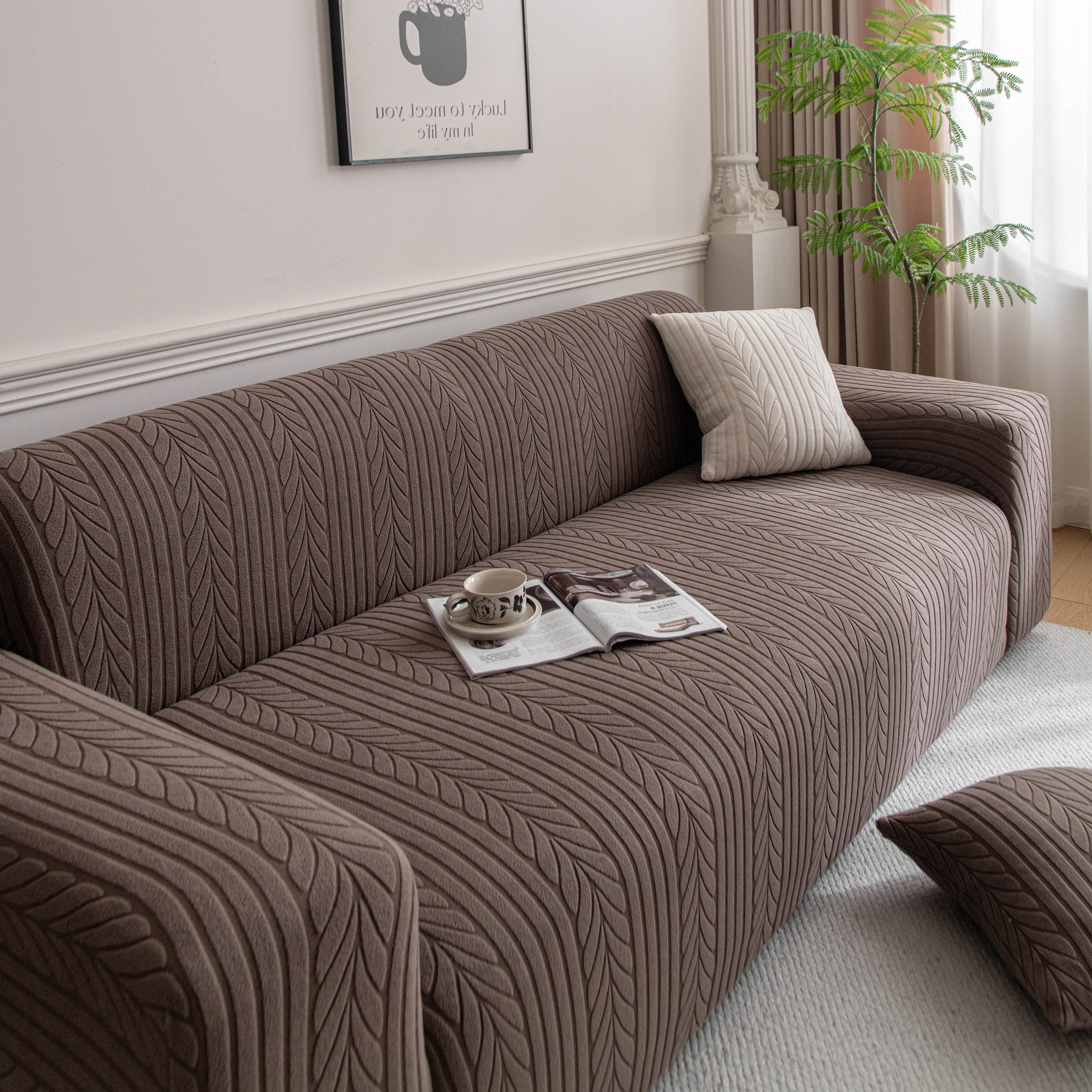 Plush Fleece Sofa Slipcover with 3D Wheat Pattern, Cozy High-Stretch Couch Cover - Image 77