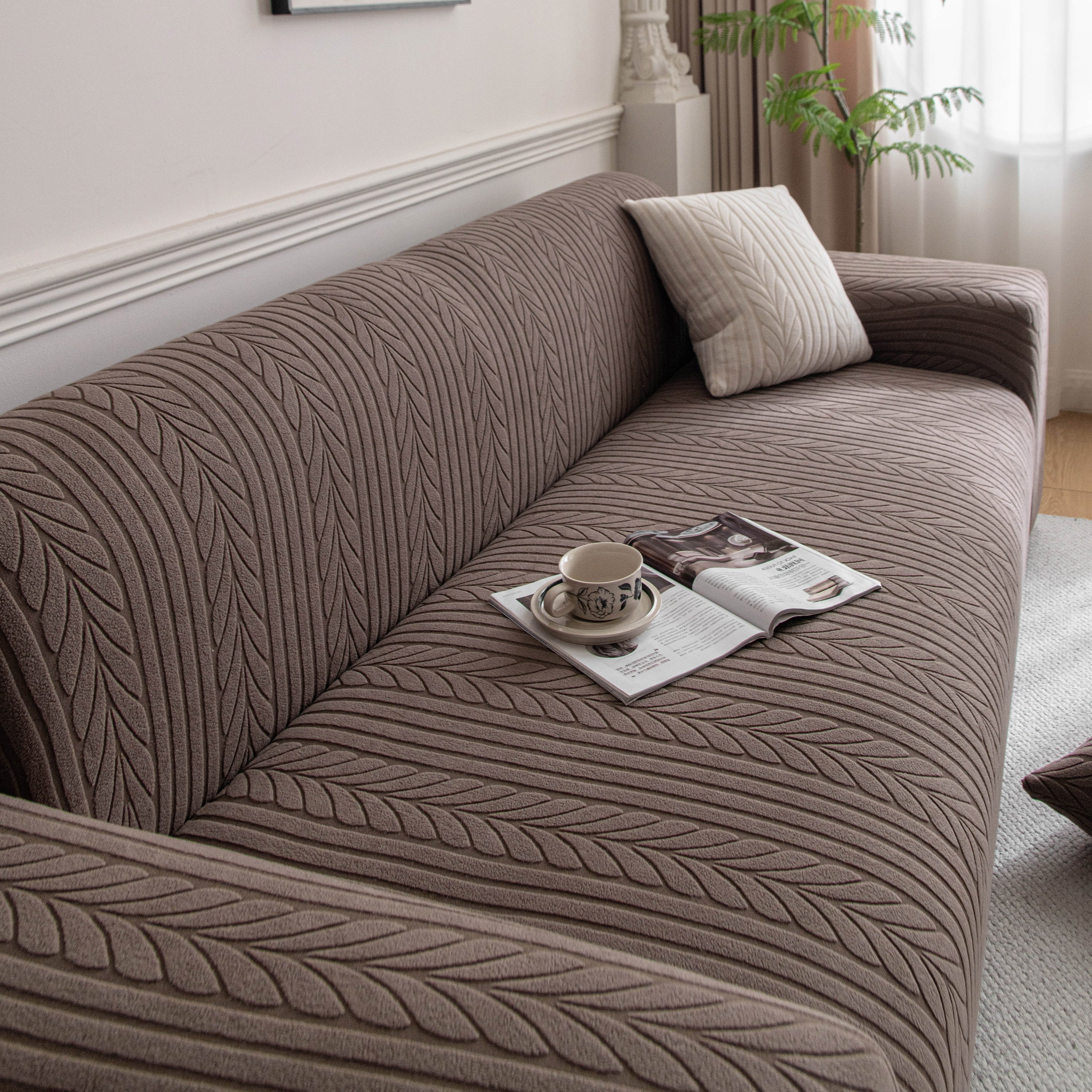 Plush Fleece Sofa Slipcover with 3D Wheat Pattern, Cozy High-Stretch Couch Cover - Image 78