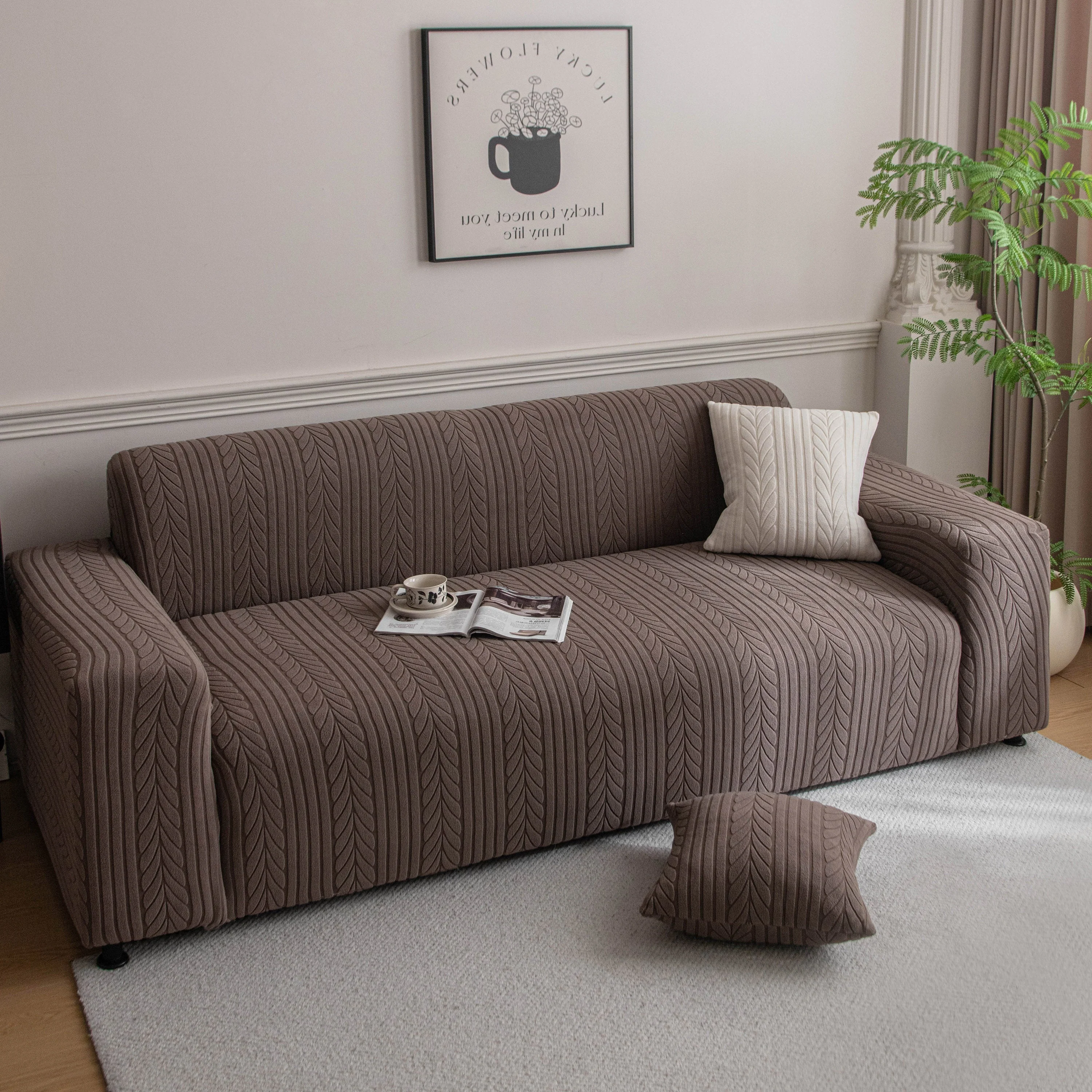 Plush Fleece Sofa Slipcover with 3D Wheat Pattern, Cozy High-Stretch Couch Cover - Image 84