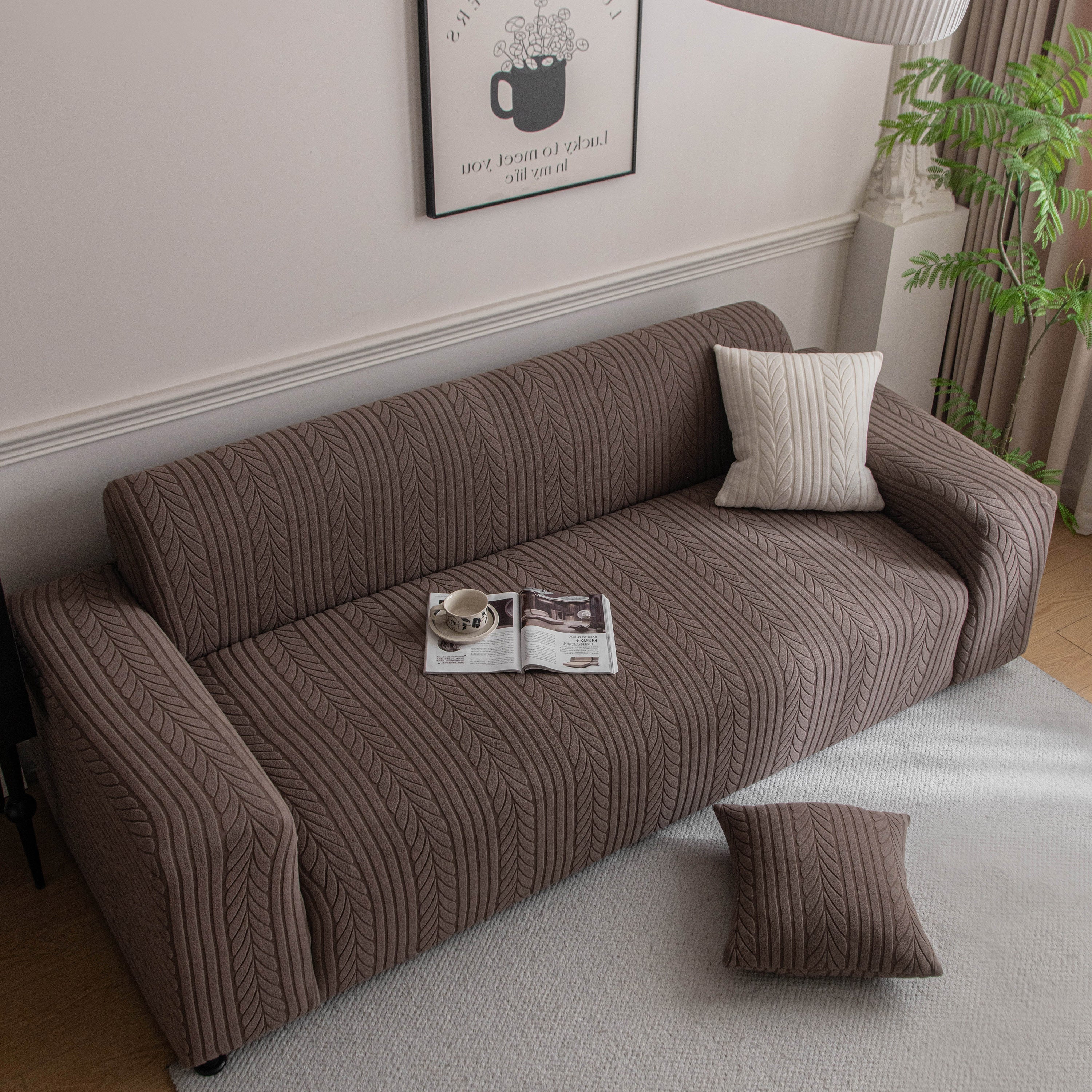 Plush Fleece Sofa Slipcover with 3D Wheat Pattern, Cozy High-Stretch Couch Cover - Image 85