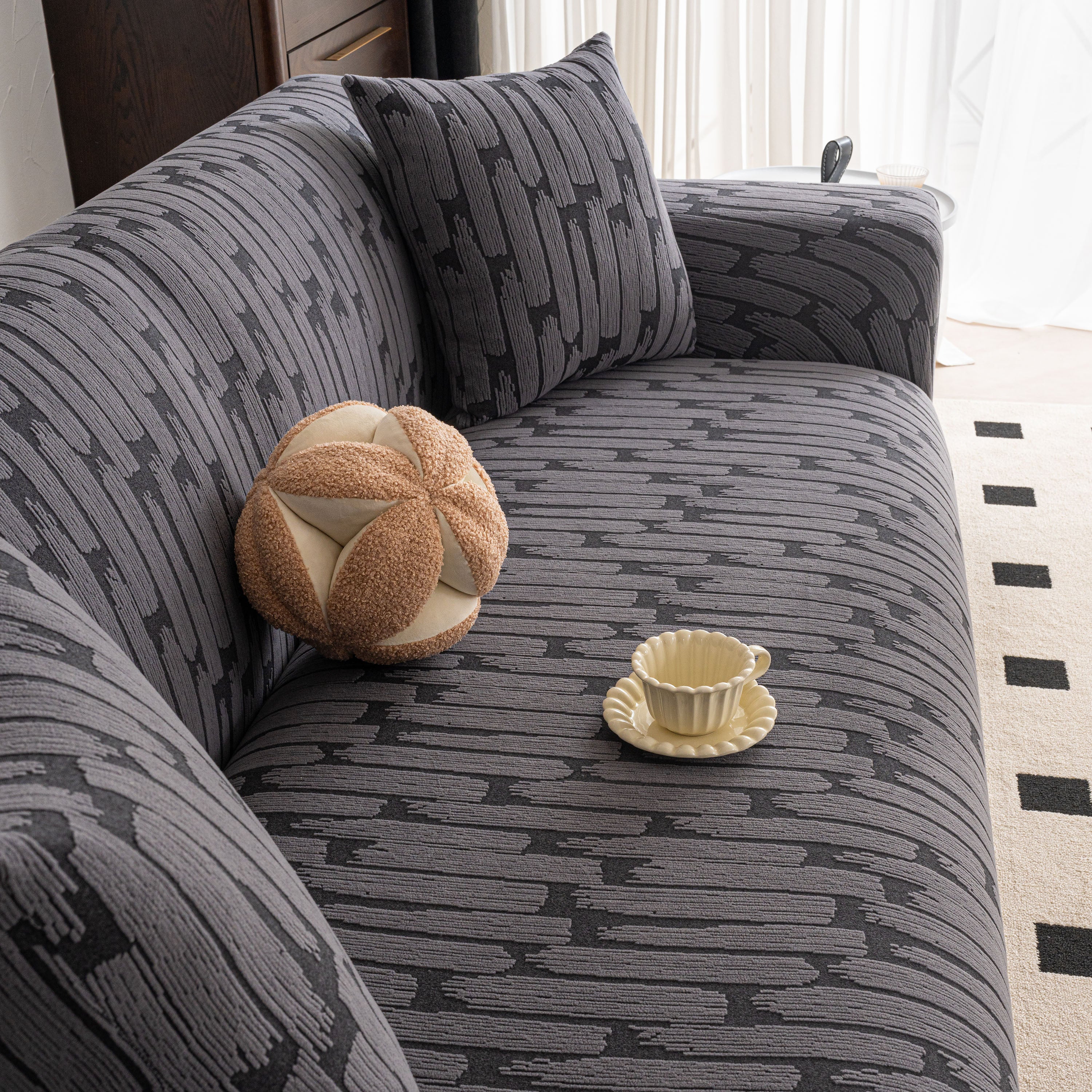 Plush Fleece Stretch Sofa Cover, Super Soft Textured Geometric Couch Slipcover - Image 10