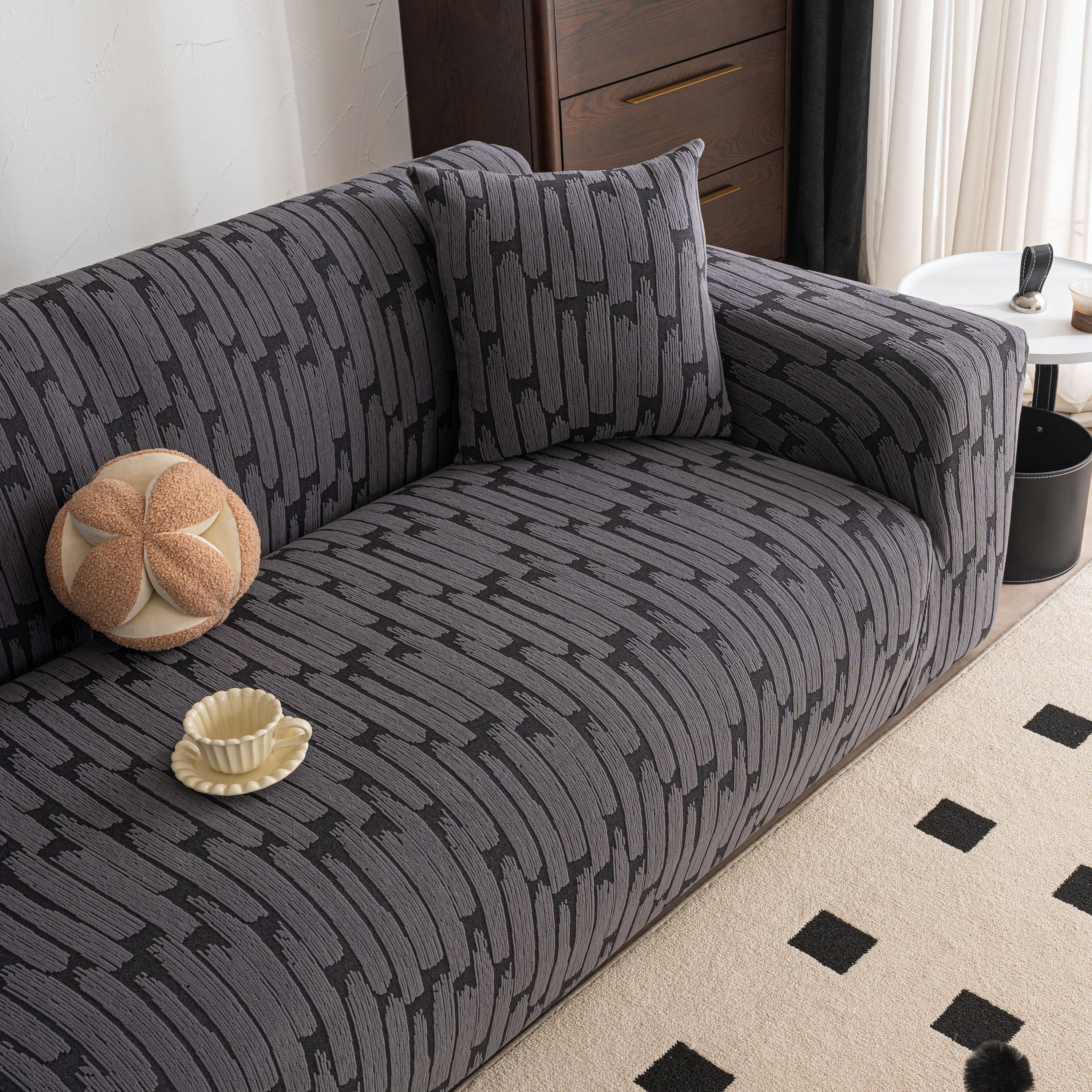 Plush Fleece Stretch Sofa Cover, Super Soft Textured Geometric Couch Slipcover - Image 13