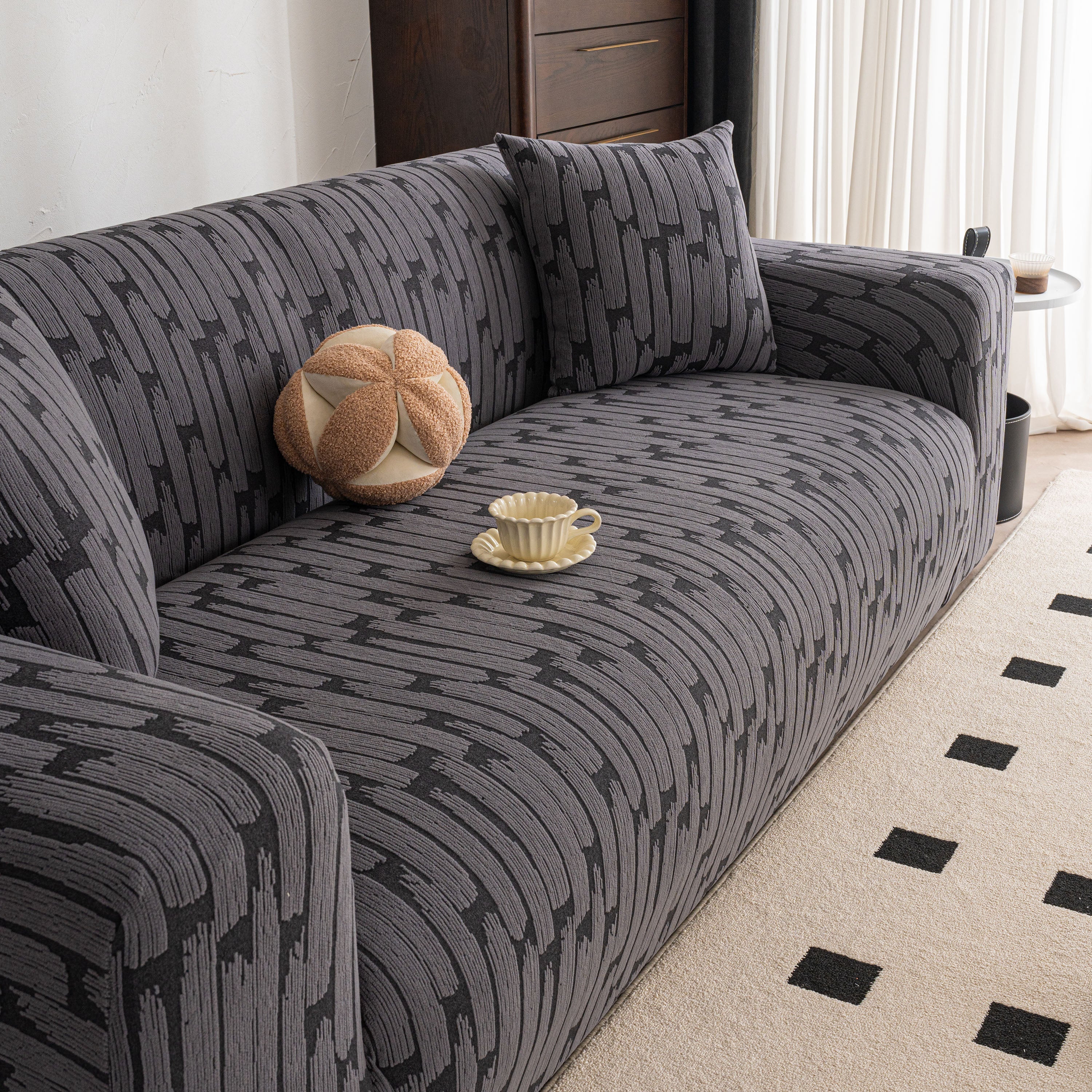 Plush Fleece Stretch Sofa Cover, Super Soft Textured Geometric Couch Slipcover - Image 14