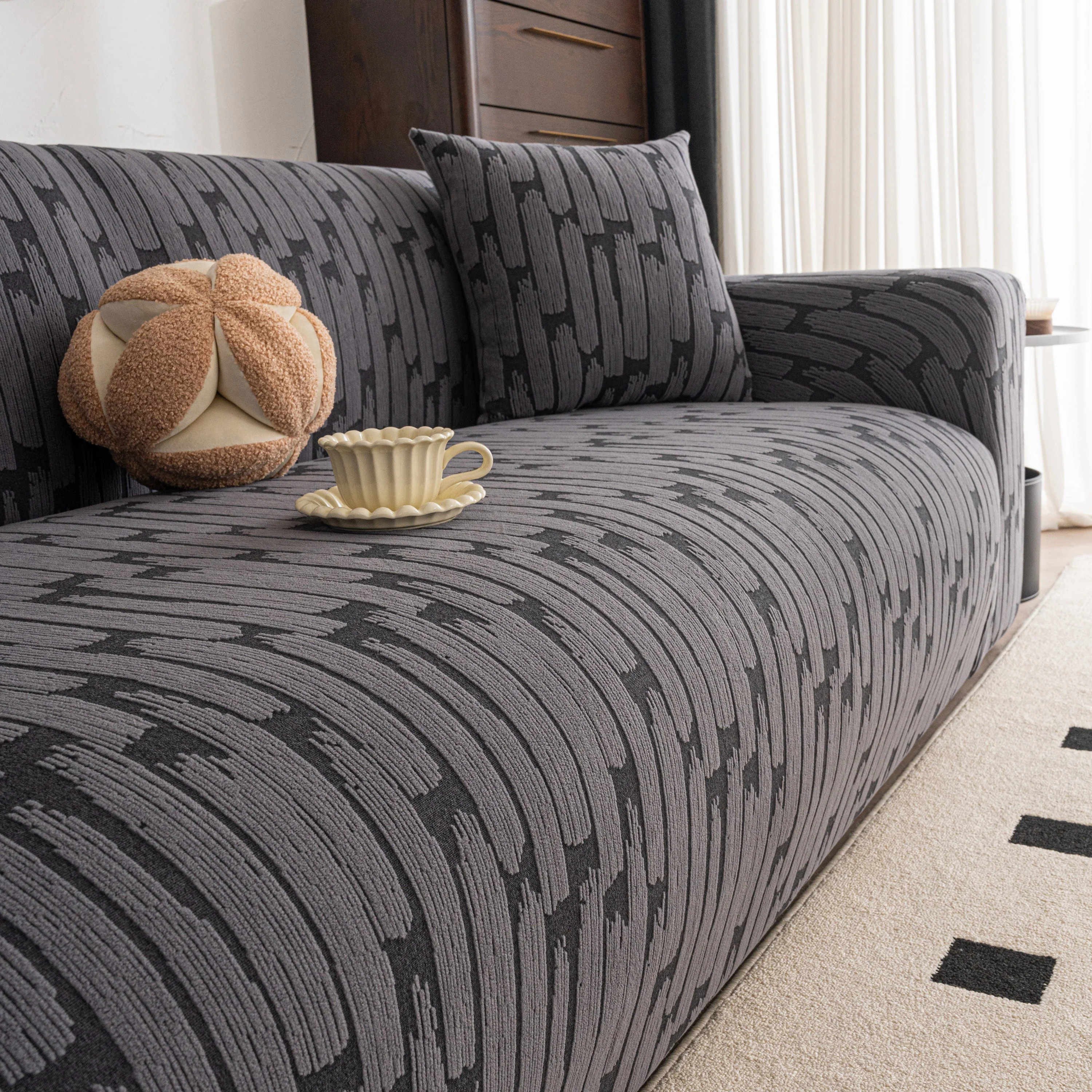 Plush Fleece Stretch Sofa Cover, Super Soft Textured Geometric Couch Slipcover - Image 15