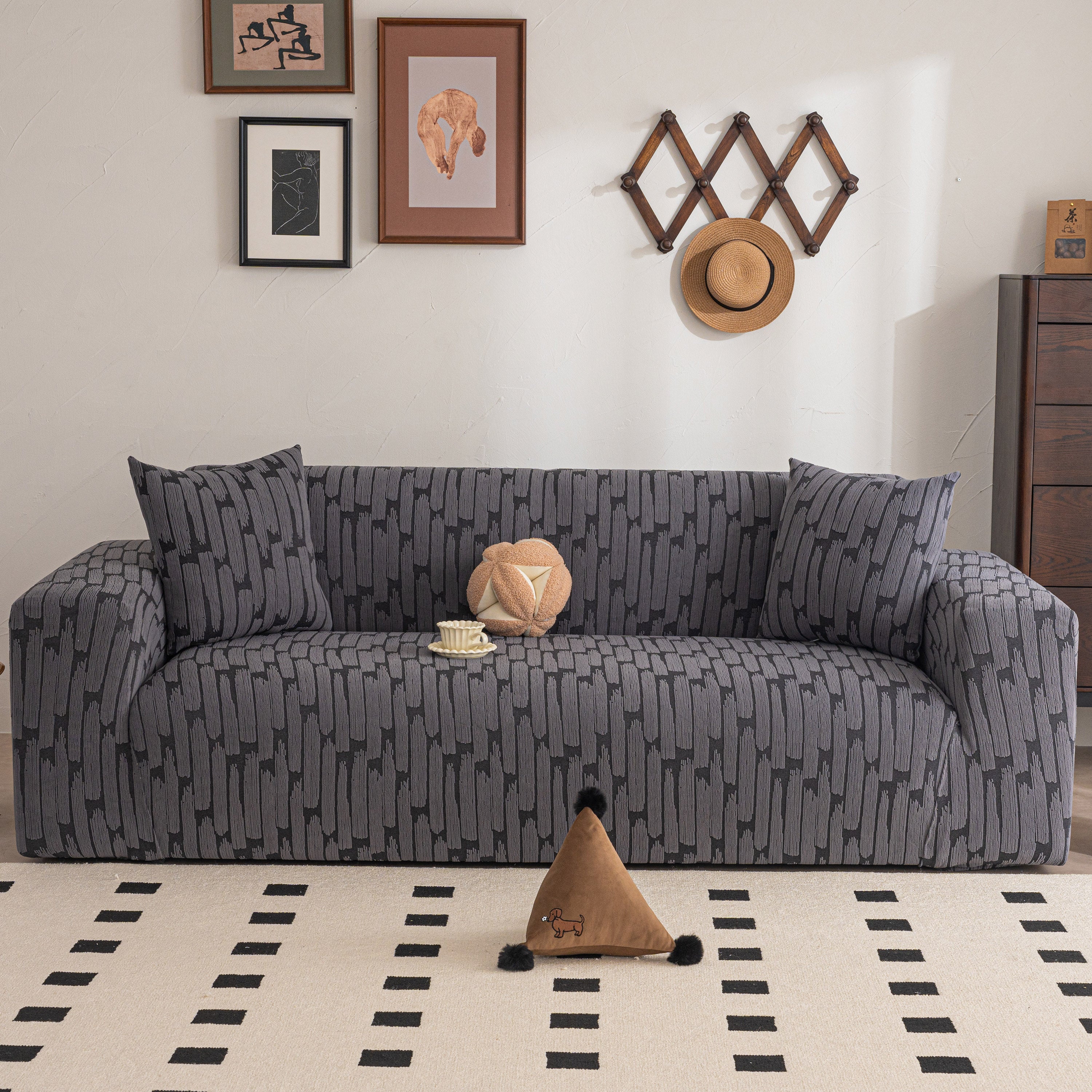 Plush Fleece Stretch Sofa Cover, Super Soft Textured Geometric Couch Slipcover - Image 2