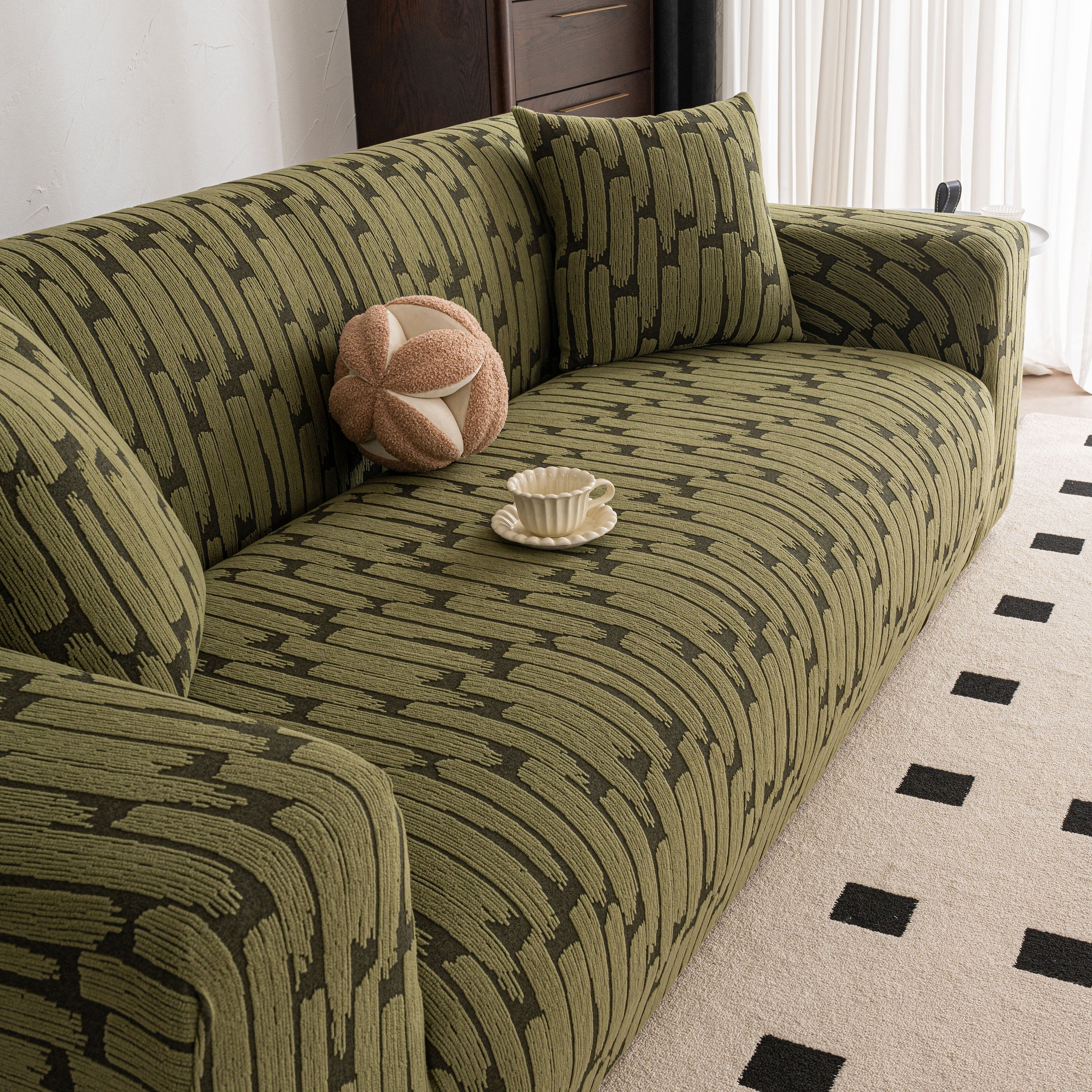 Plush Fleece Stretch Sofa Cover, Super Soft Textured Geometric Couch Slipcover - Image 25