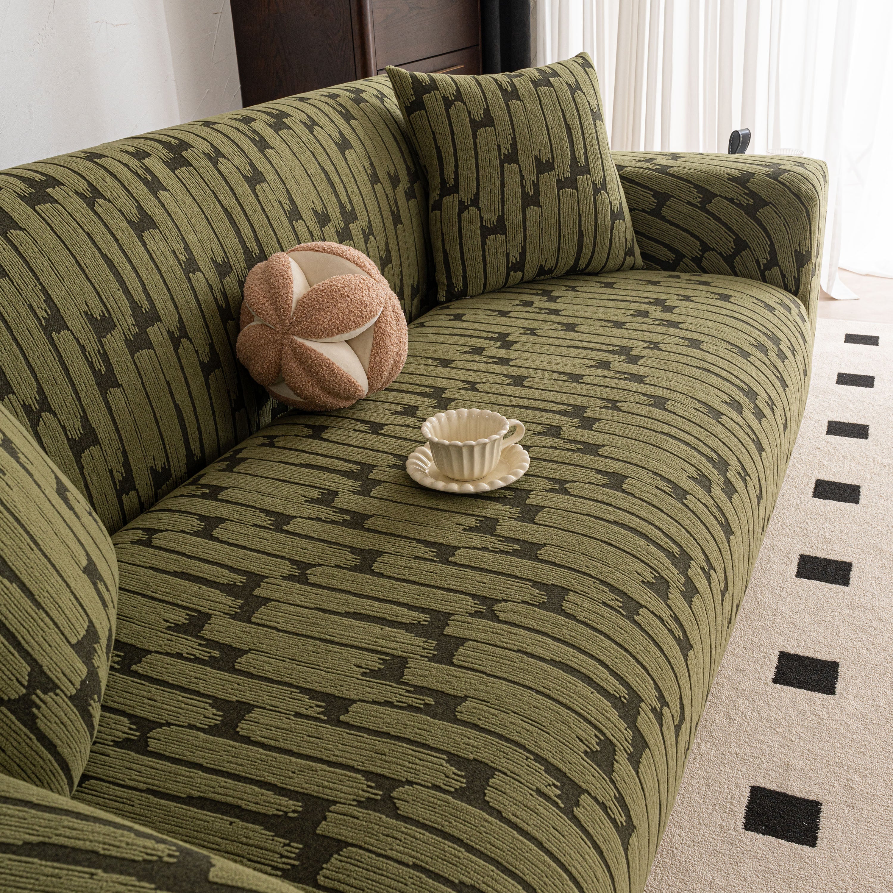 Plush Fleece Stretch Sofa Cover, Super Soft Textured Geometric Couch Slipcover - Image 26
