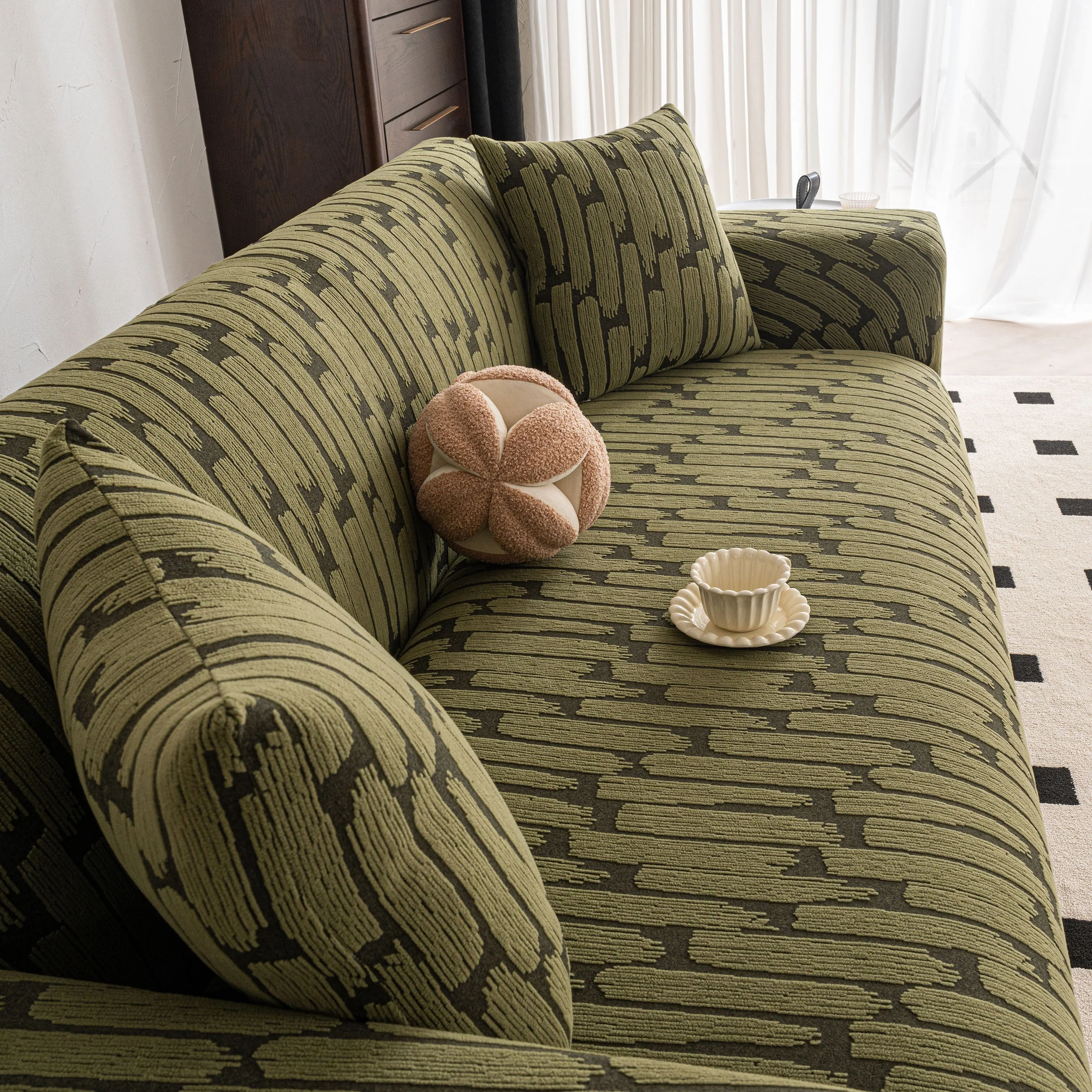Plush Fleece Stretch Sofa Cover, Super Soft Textured Geometric Couch Slipcover - Image 27