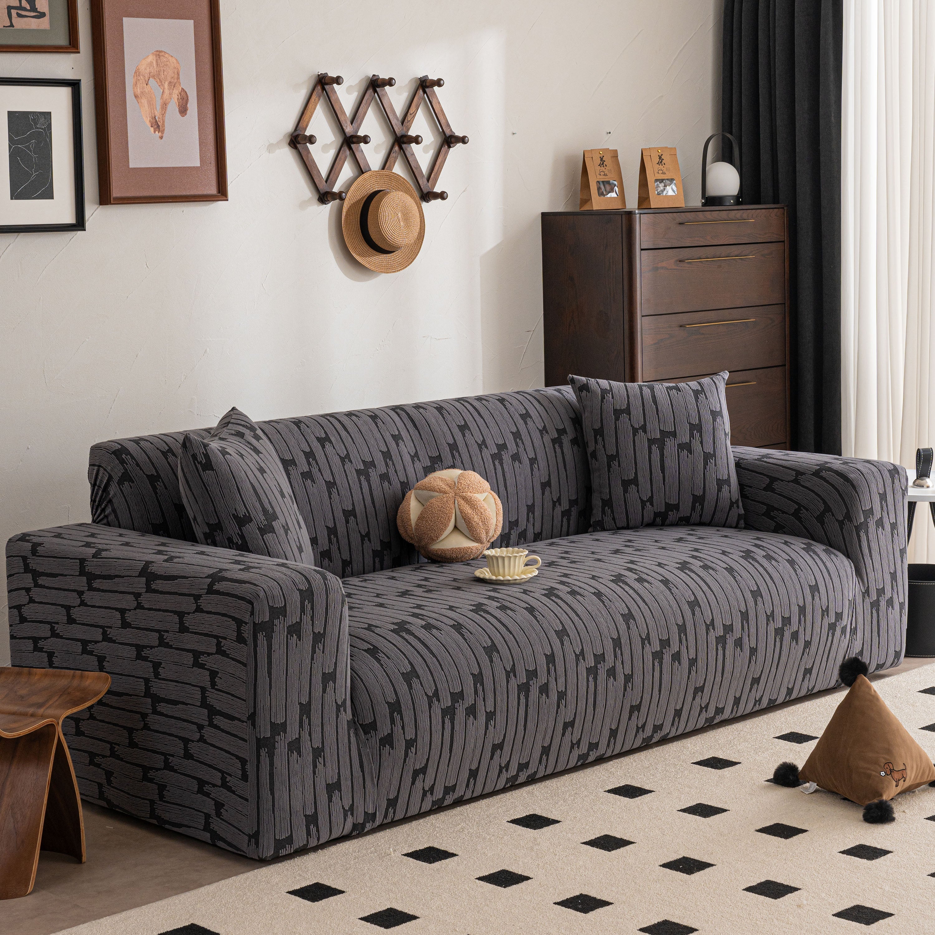 Plush Fleece Stretch Sofa Cover, Super Soft Textured Geometric Couch Slipcover - Image 3
