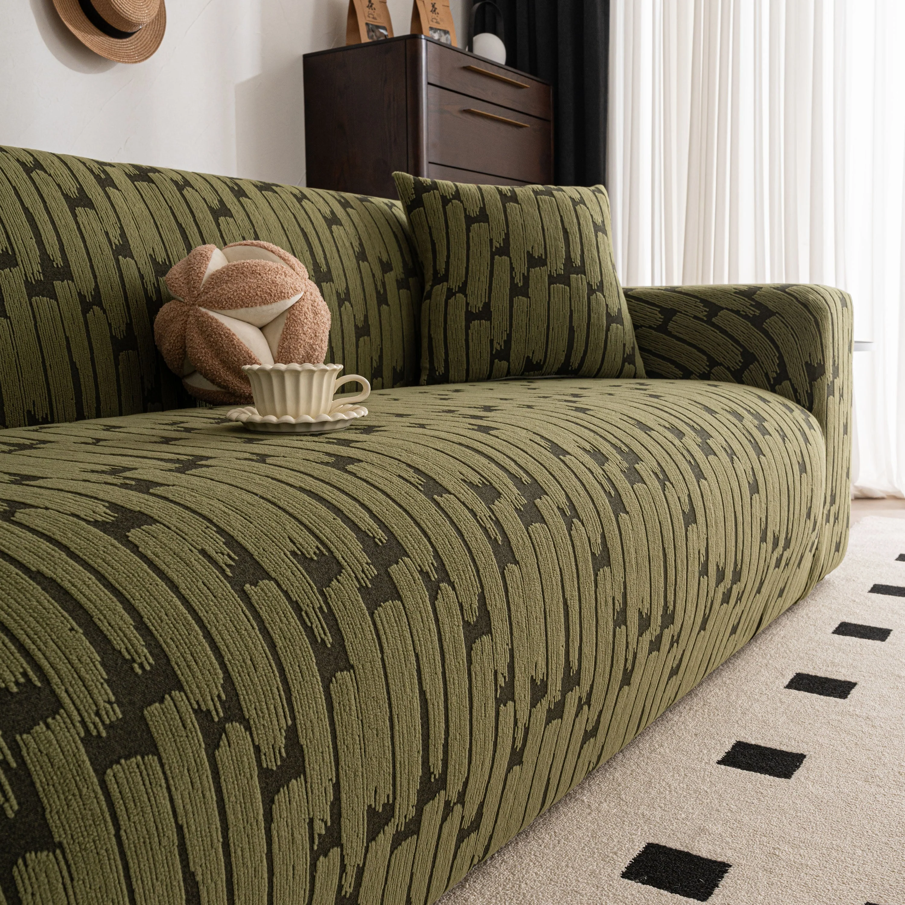 Plush Fleece Stretch Sofa Cover, Super Soft Textured Geometric Couch Slipcover - Image 31