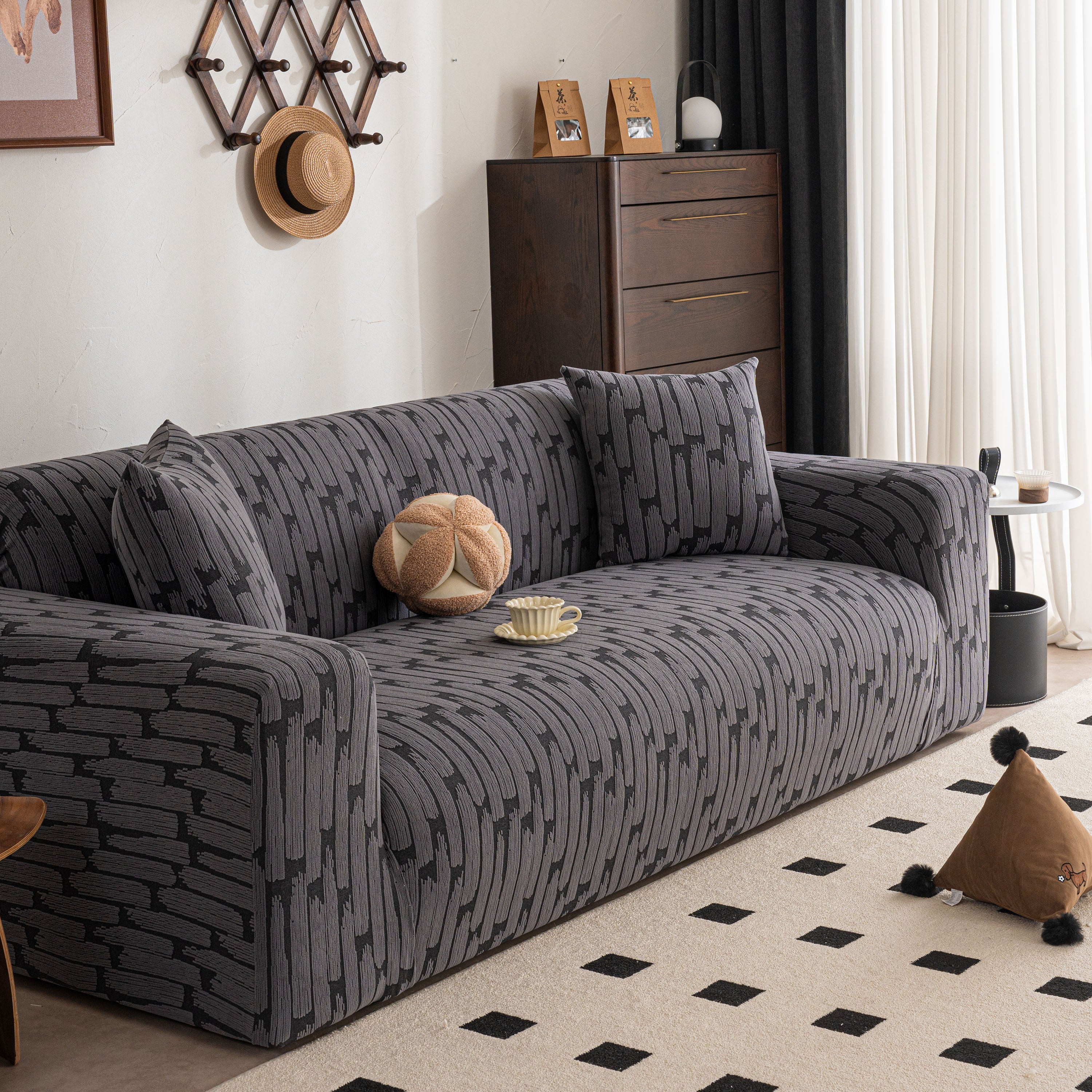 Plush Fleece Stretch Sofa Cover, Super Soft Textured Geometric Couch Slipcover - Image 4