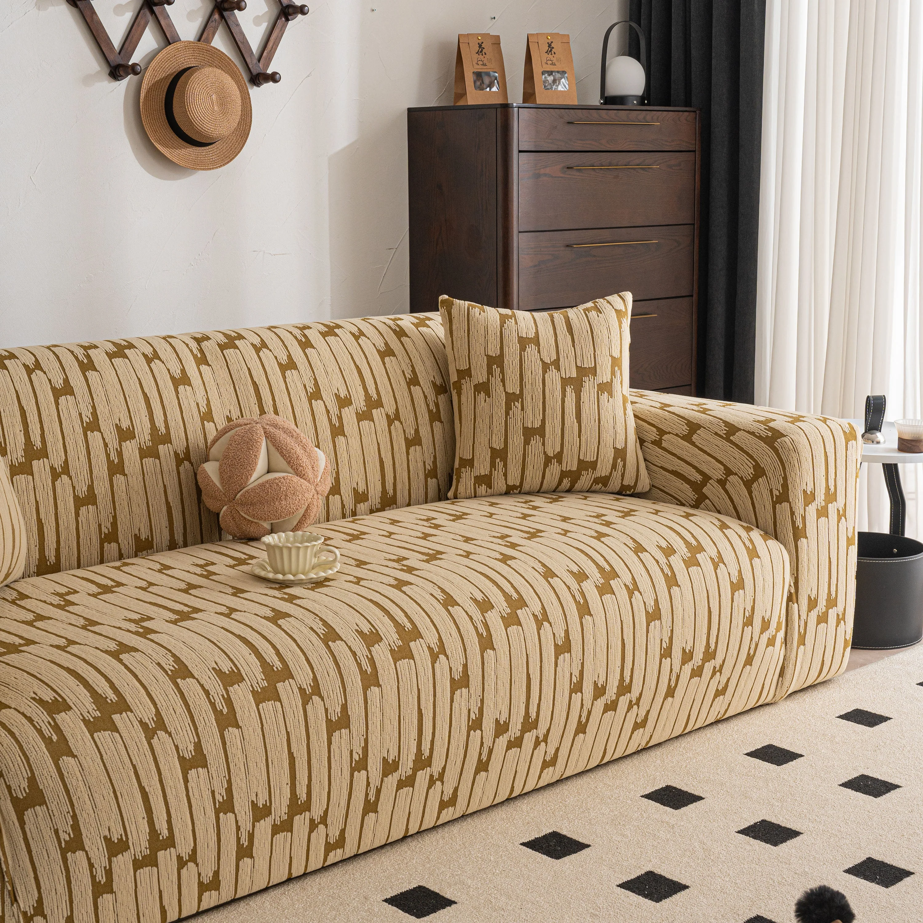 Plush Fleece Stretch Sofa Cover, Super Soft Textured Geometric Couch Slipcover - Image 42