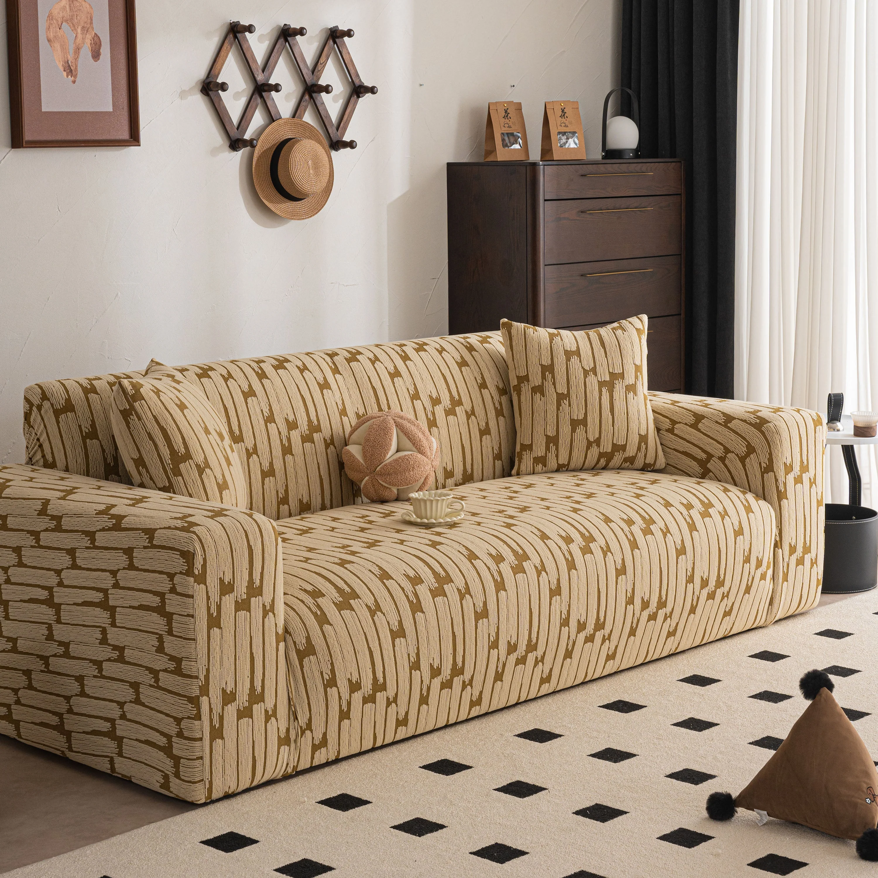 Plush Fleece Stretch Sofa Cover, Super Soft Textured Geometric Couch Slipcover - Image 44