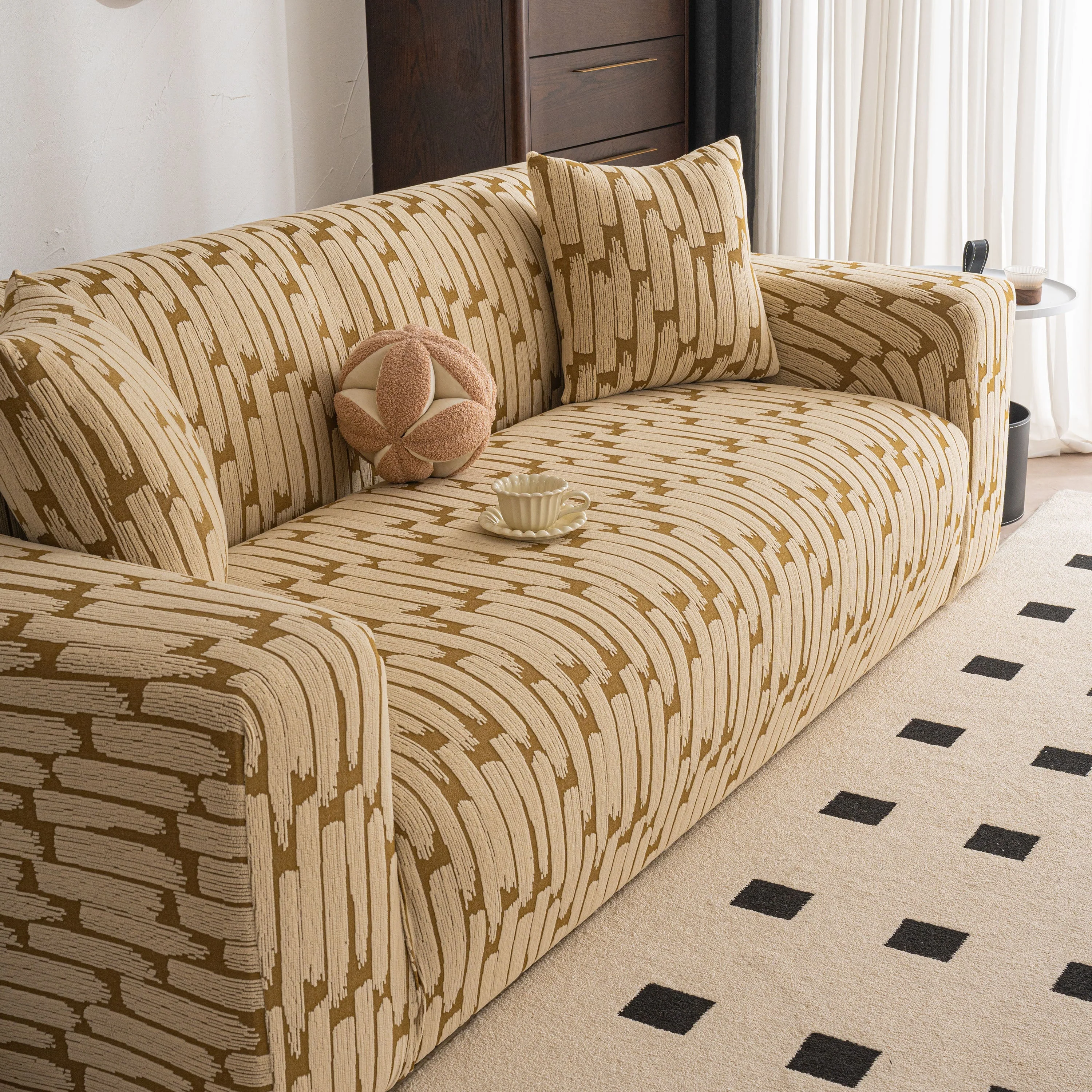 Plush Fleece Stretch Sofa Cover, Super Soft Textured Geometric Couch Slipcover - Image 45