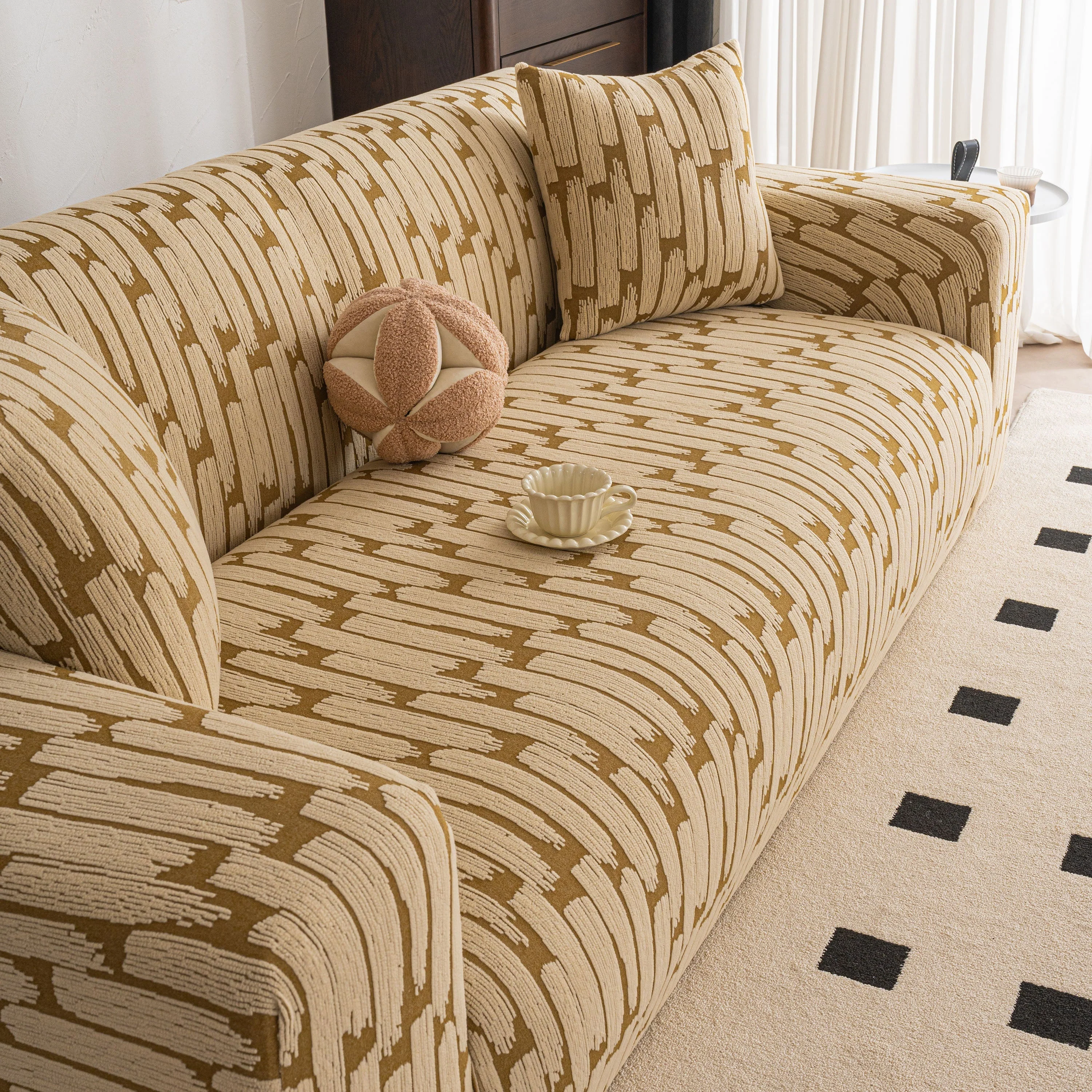 Plush Fleece Stretch Sofa Cover, Super Soft Textured Geometric Couch Slipcover - Image 46