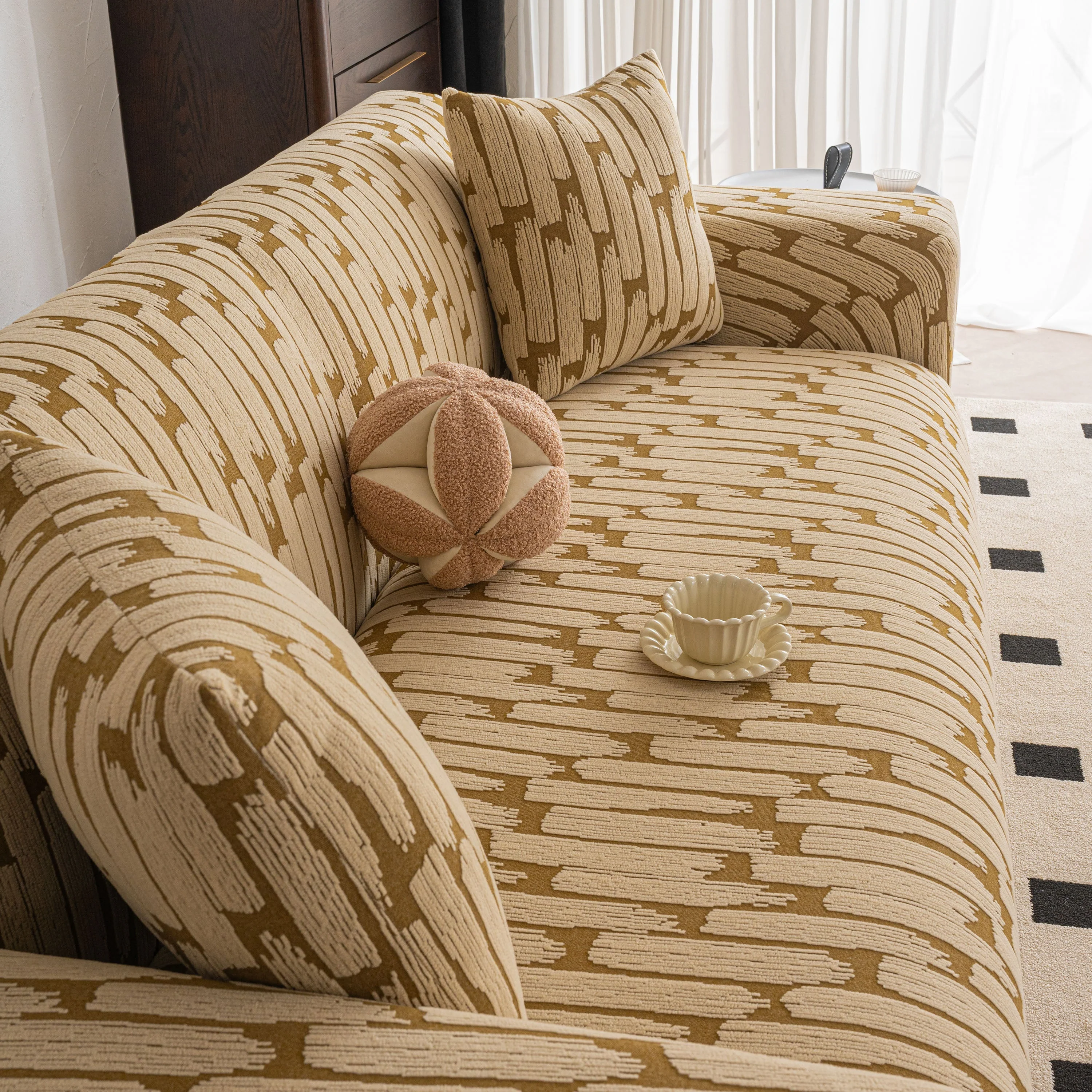 Plush Fleece Stretch Sofa Cover, Super Soft Textured Geometric Couch Slipcover - Image 47