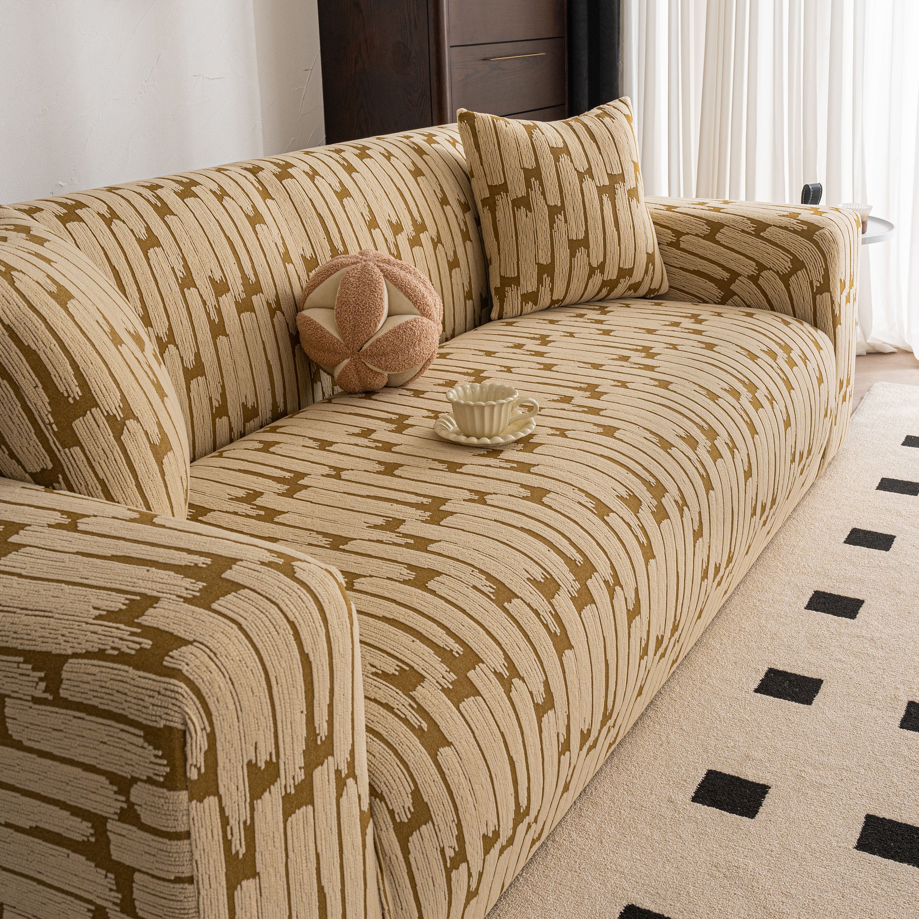Plush Fleece Stretch Sofa Cover, Super Soft Textured Geometric Couch Slipcover - Image 49