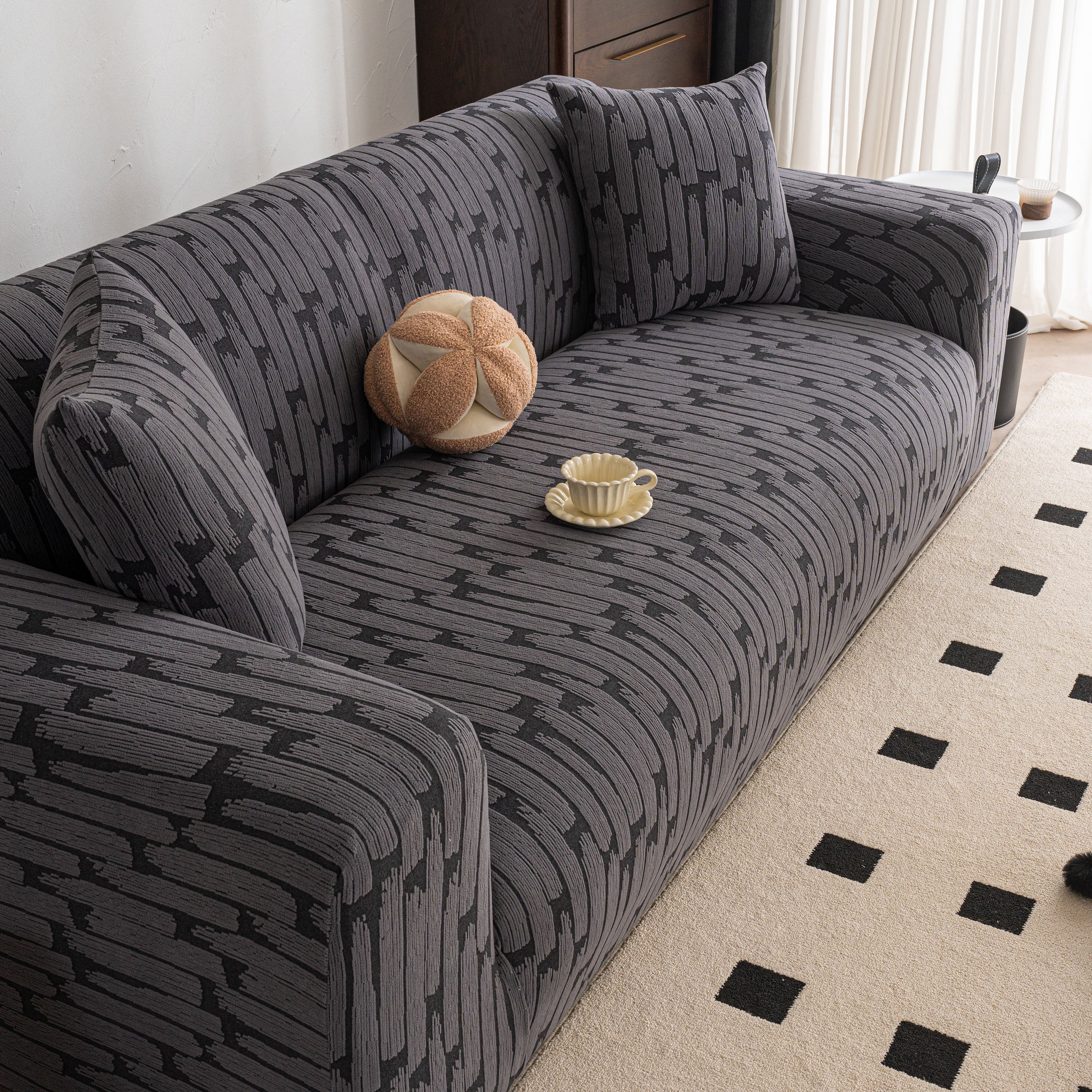 Plush Fleece Stretch Sofa Cover, Super Soft Textured Geometric Couch Slipcover - Image 5