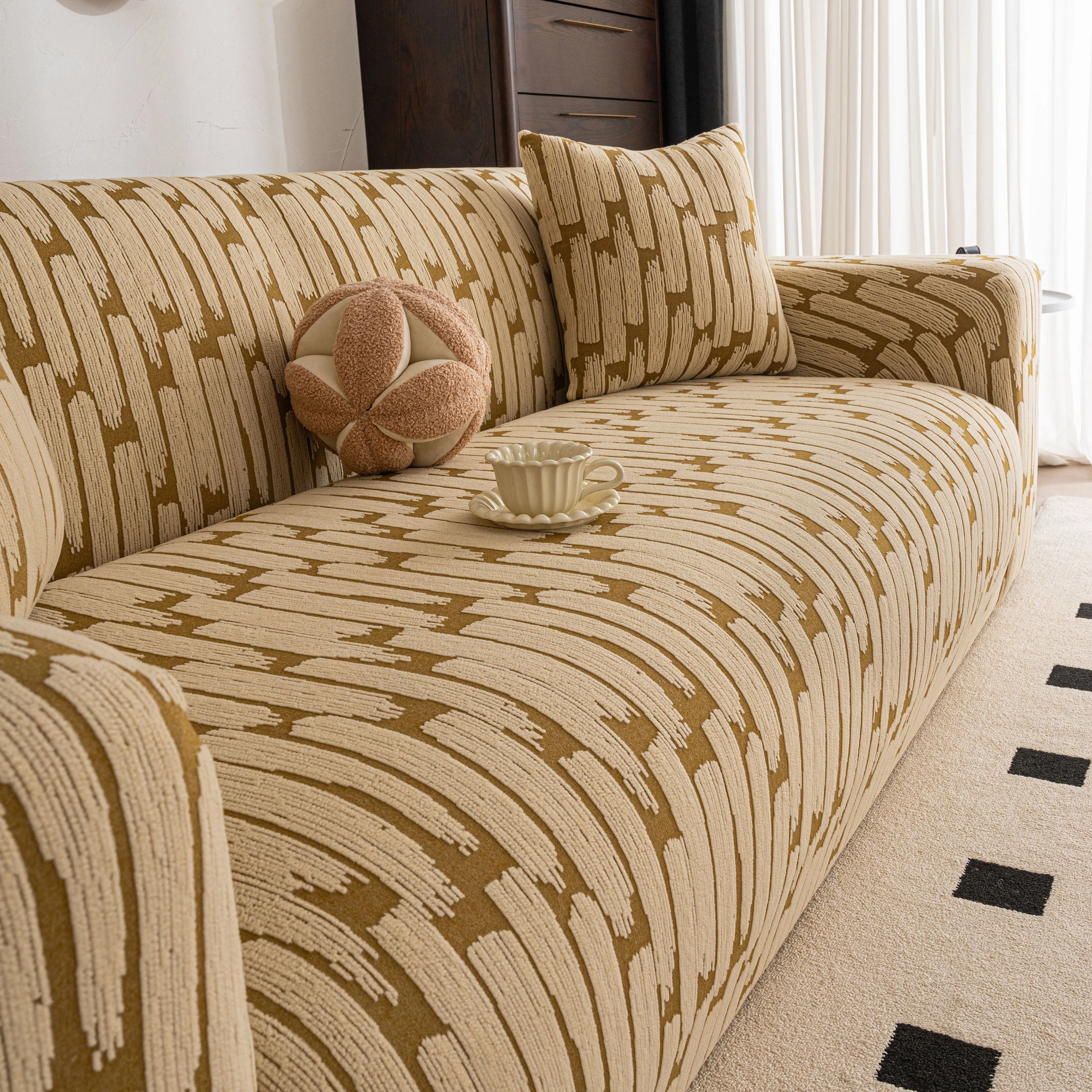 Plush Fleece Stretch Sofa Cover, Super Soft Textured Geometric Couch Slipcover - Image 50