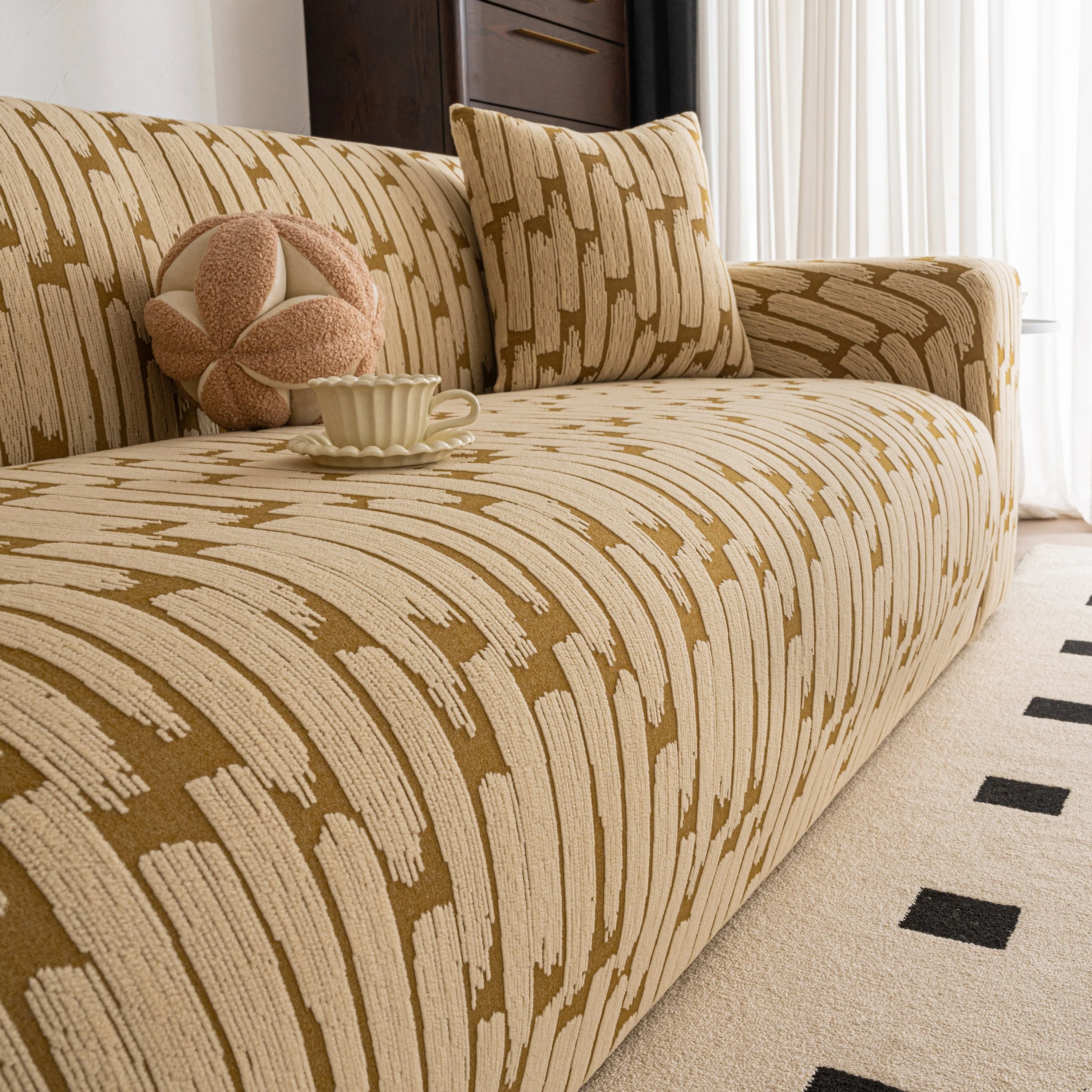 Plush Fleece Stretch Sofa Cover, Super Soft Textured Geometric Couch Slipcover - Image 51