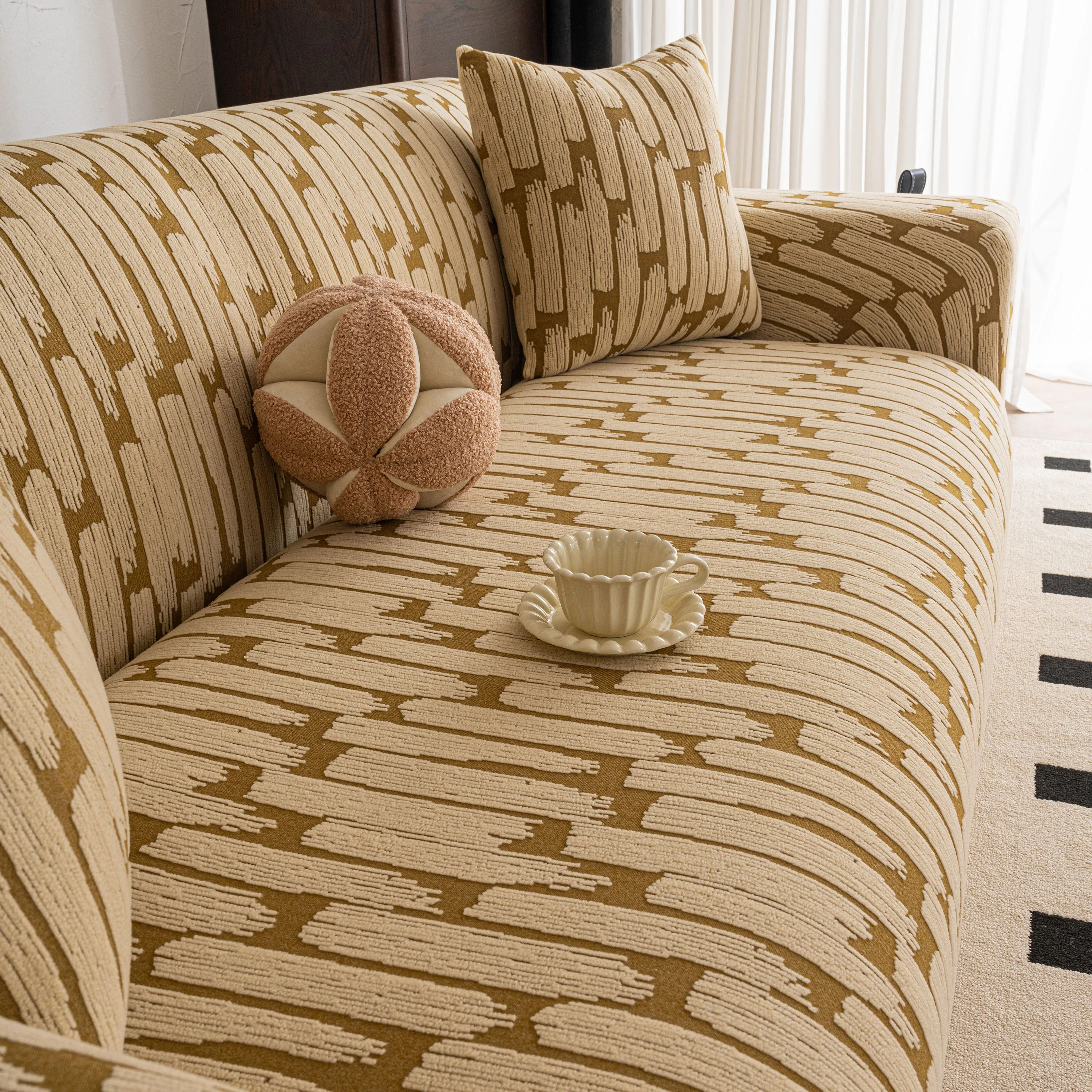 Plush Fleece Stretch Sofa Cover, Super Soft Textured Geometric Couch Slipcover - Image 53