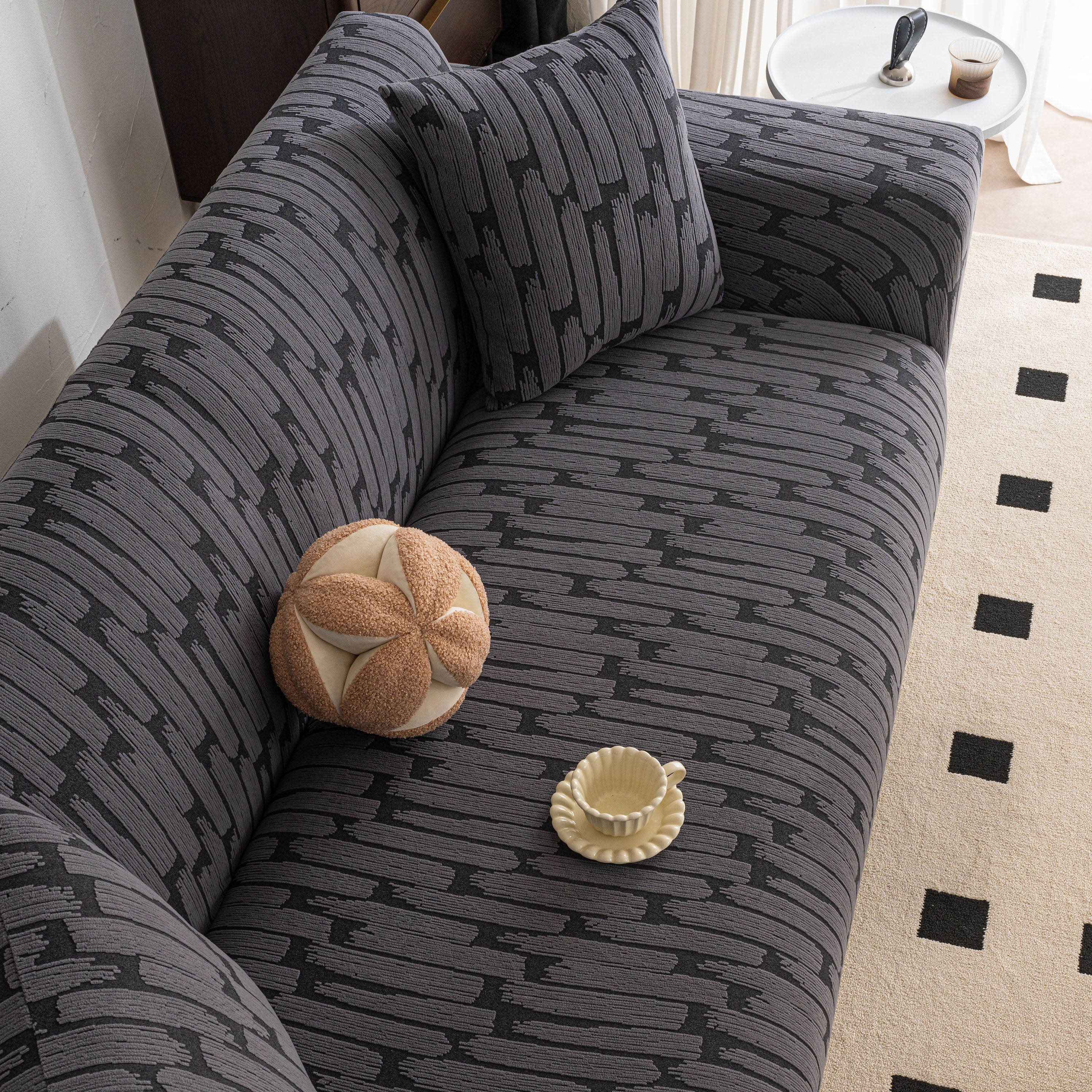 Plush Fleece Stretch Sofa Cover, Super Soft Textured Geometric Couch Slipcover - Image 6