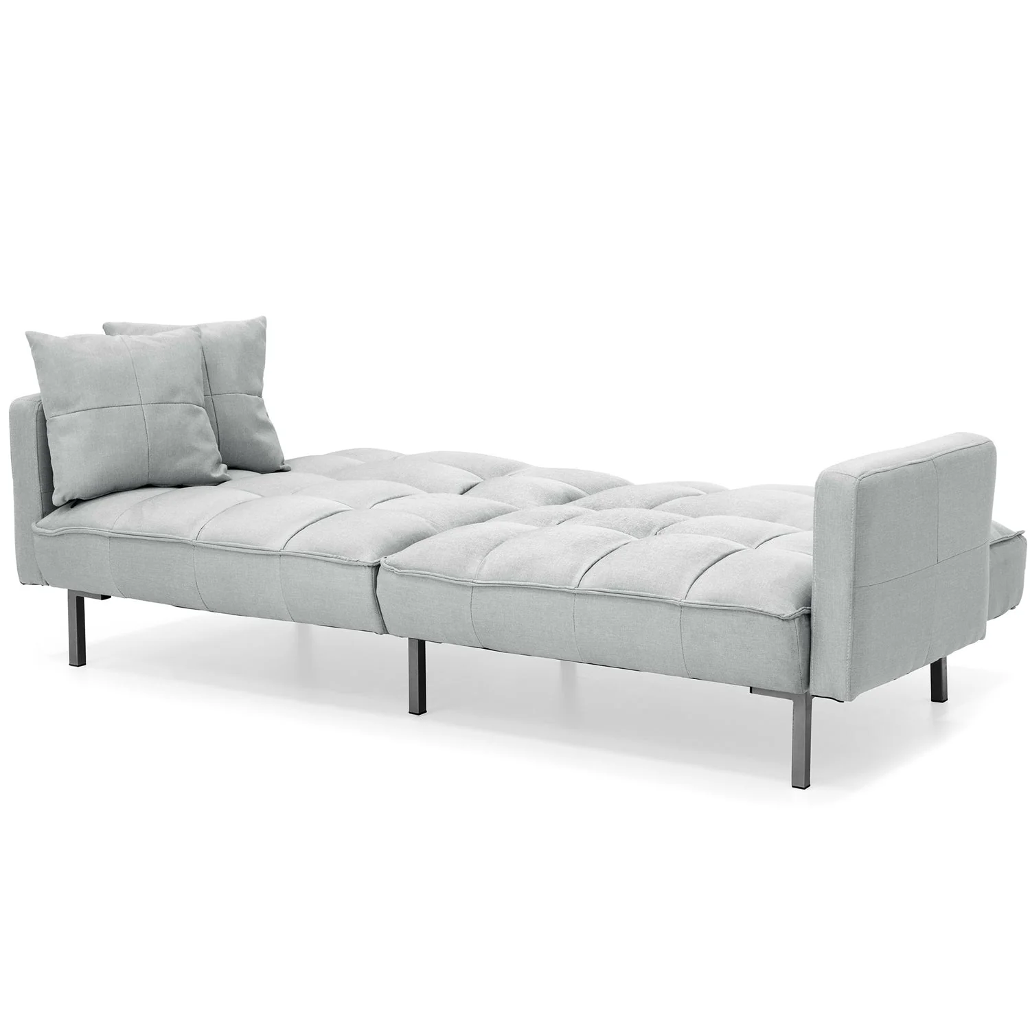 Plush Gray Split-Back Design Convertible Linen Tufted Futon w/ 2 Pillows - Image 4