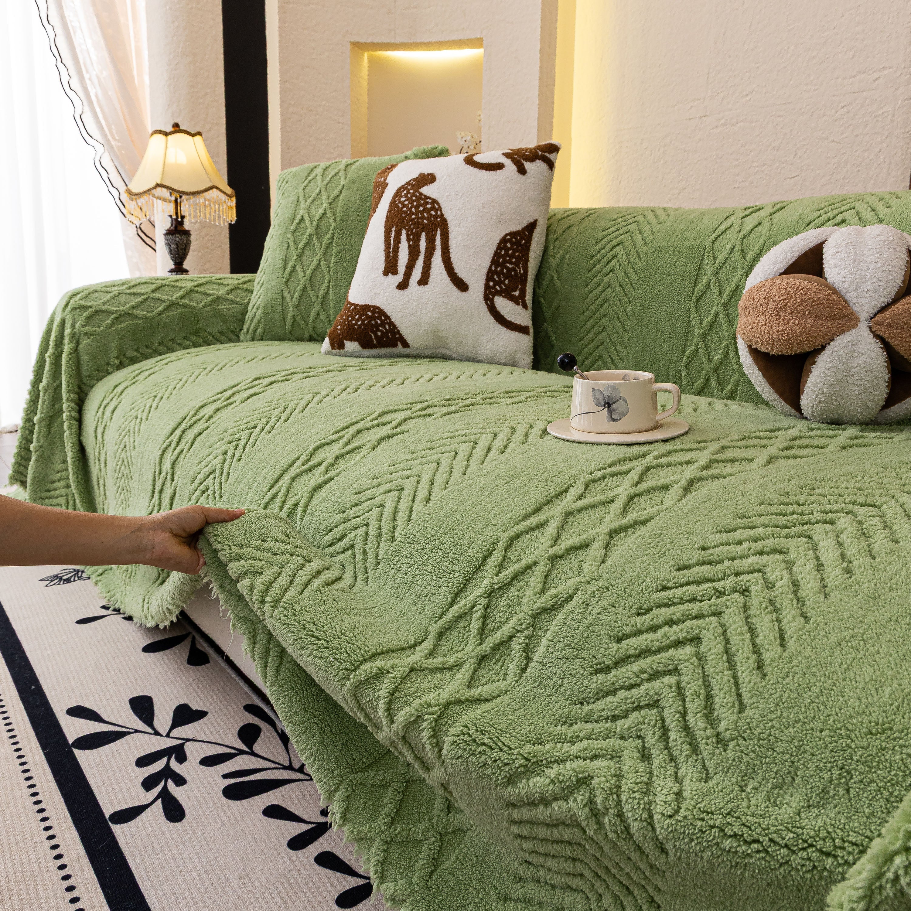Plush Fleece Sofa Cover with 3D Cable Knit Texture Soft Cozy Warm Sofa Throw Blanket - Image 11
