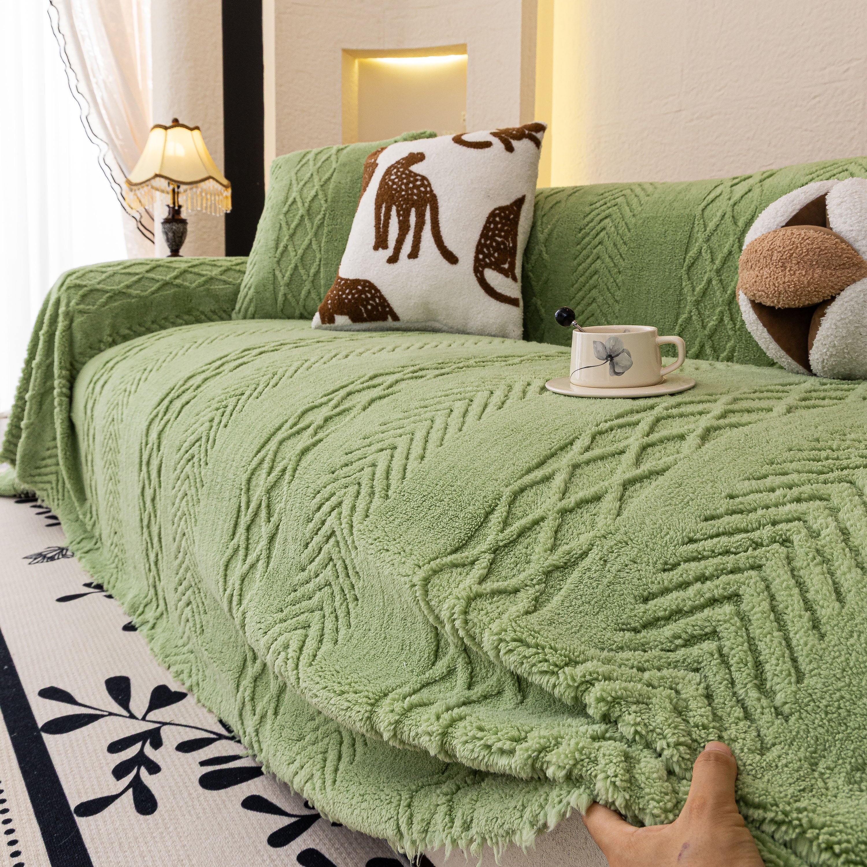 Plush Fleece Sofa Cover with 3D Cable Knit Texture Soft Cozy Warm Sofa Throw Blanket - Image 12