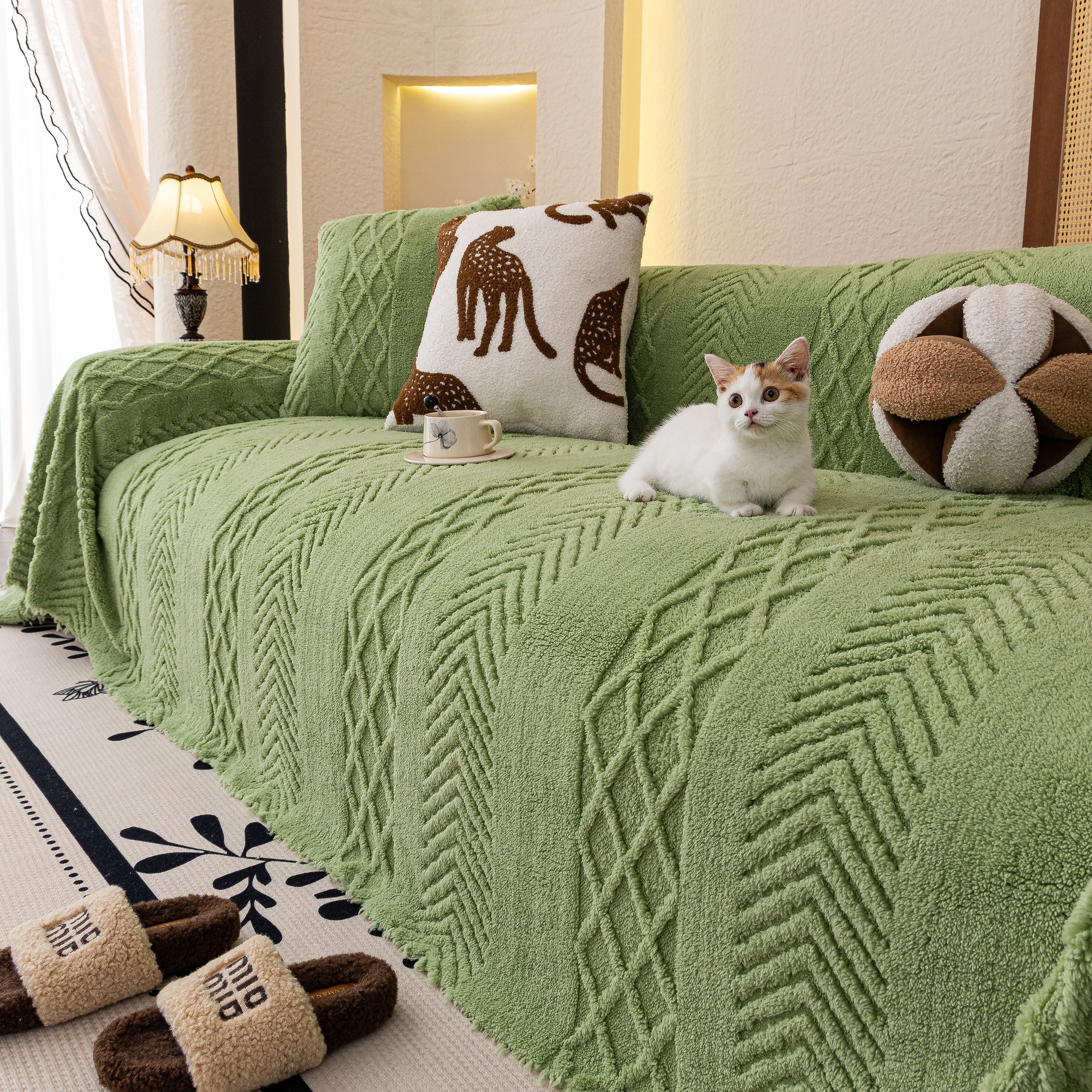 Plush Fleece Sofa Cover with 3D Cable Knit Texture Soft Cozy Warm Sofa Throw Blanket - Image 13