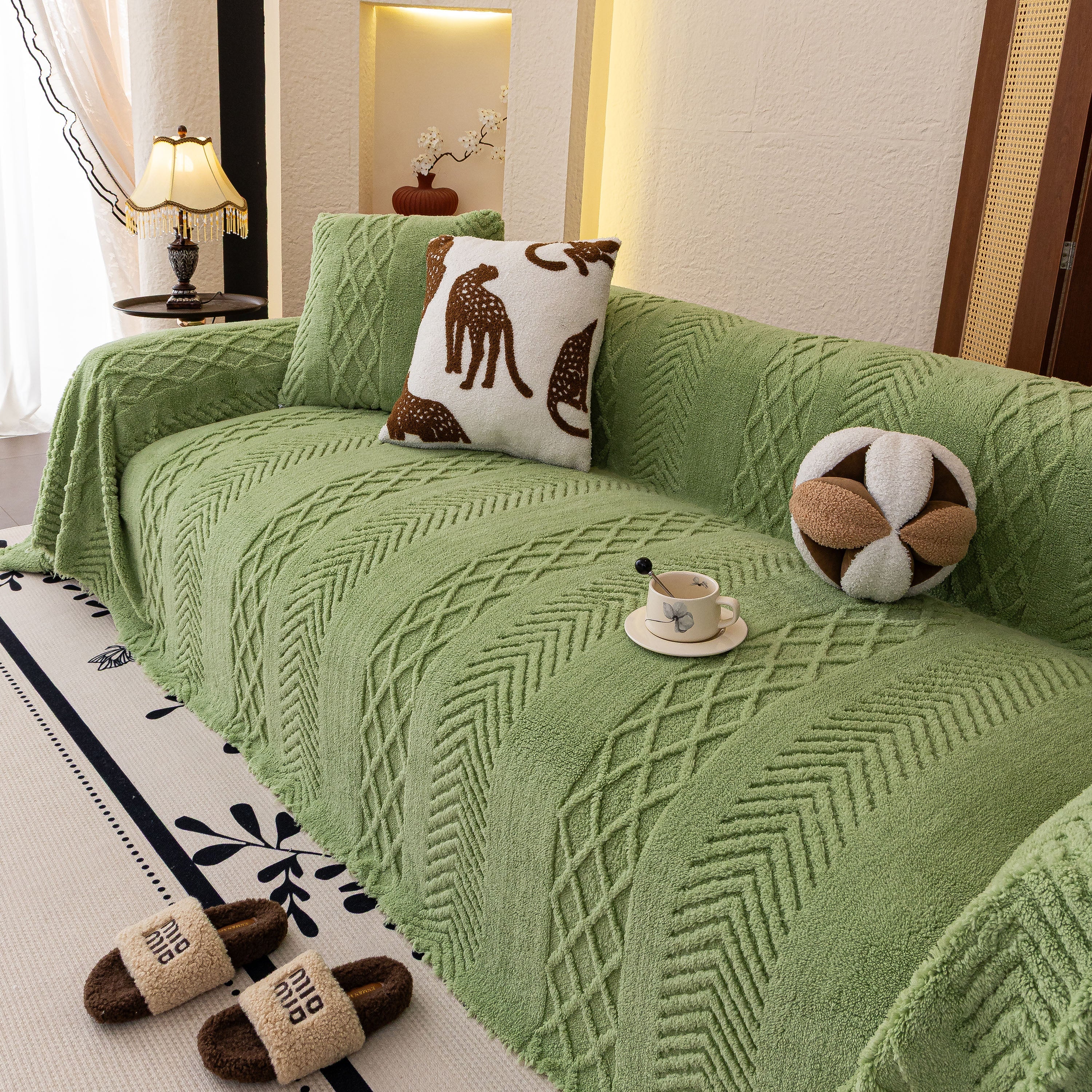 Plush Fleece Sofa Cover with 3D Cable Knit Texture Soft Cozy Warm Sofa Throw Blanket - Image 14