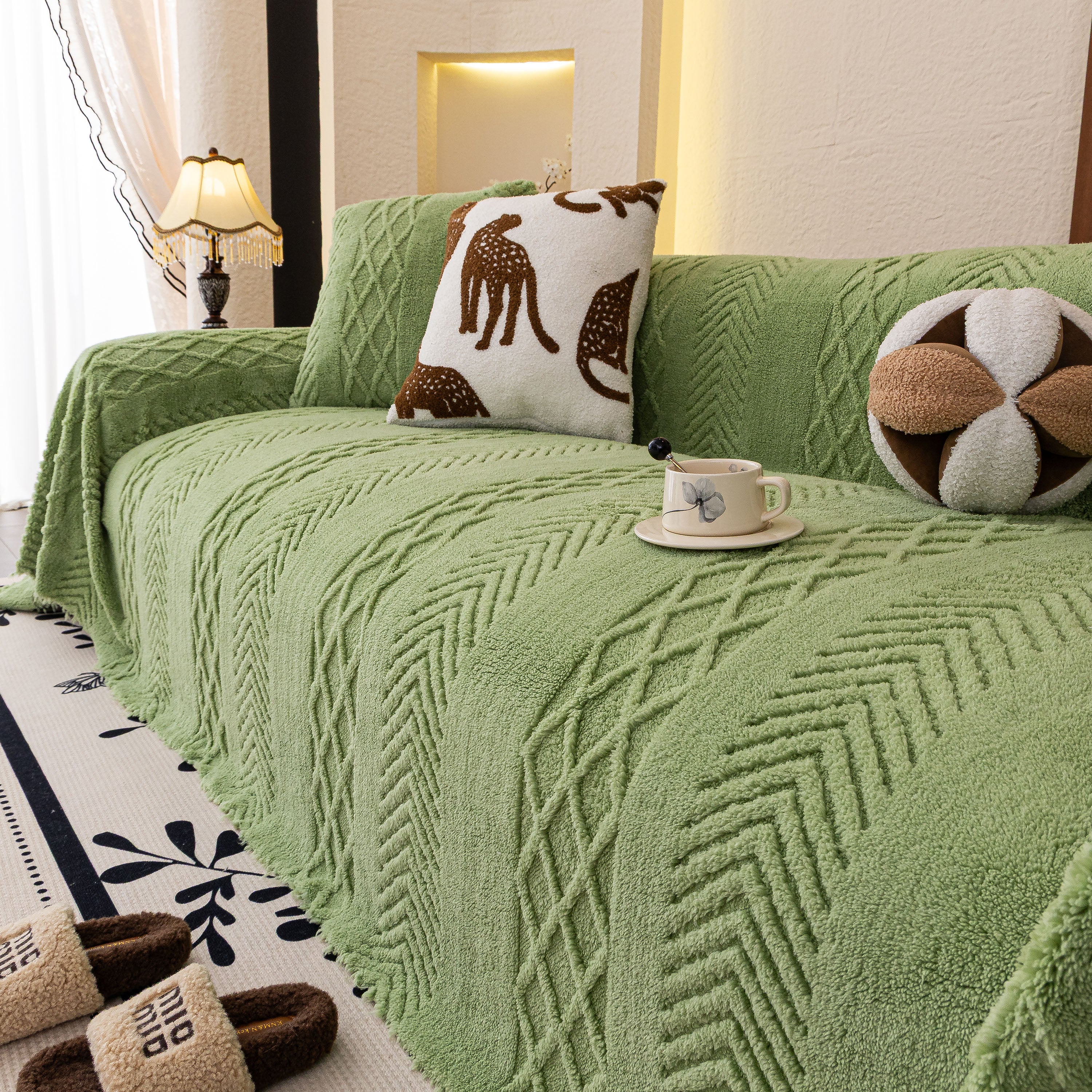 Plush Fleece Sofa Cover with 3D Cable Knit Texture Soft Cozy Warm Sofa Throw Blanket - Image 15