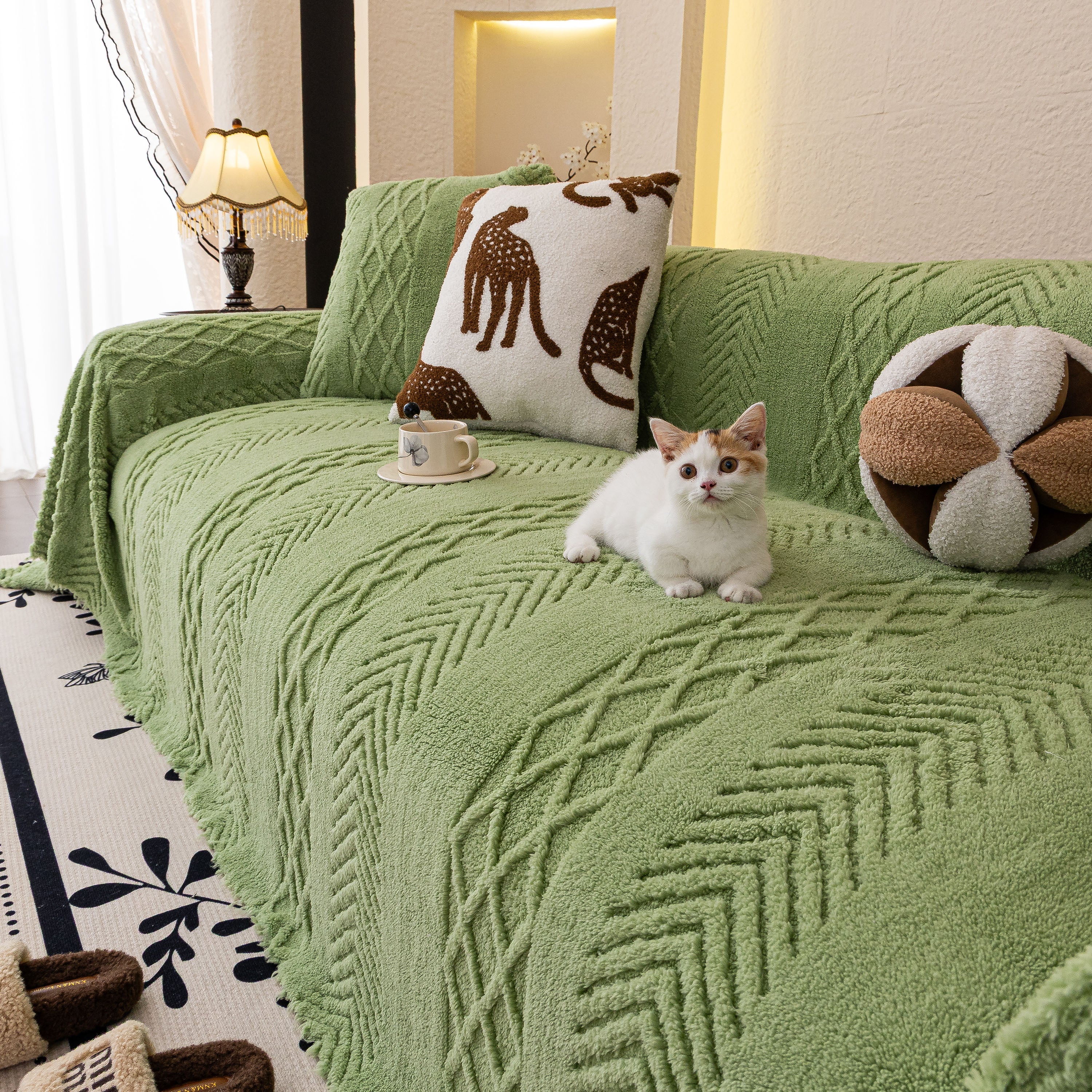 Plush Fleece Sofa Cover with 3D Cable Knit Texture Soft Cozy Warm Sofa Throw Blanket - Image 16