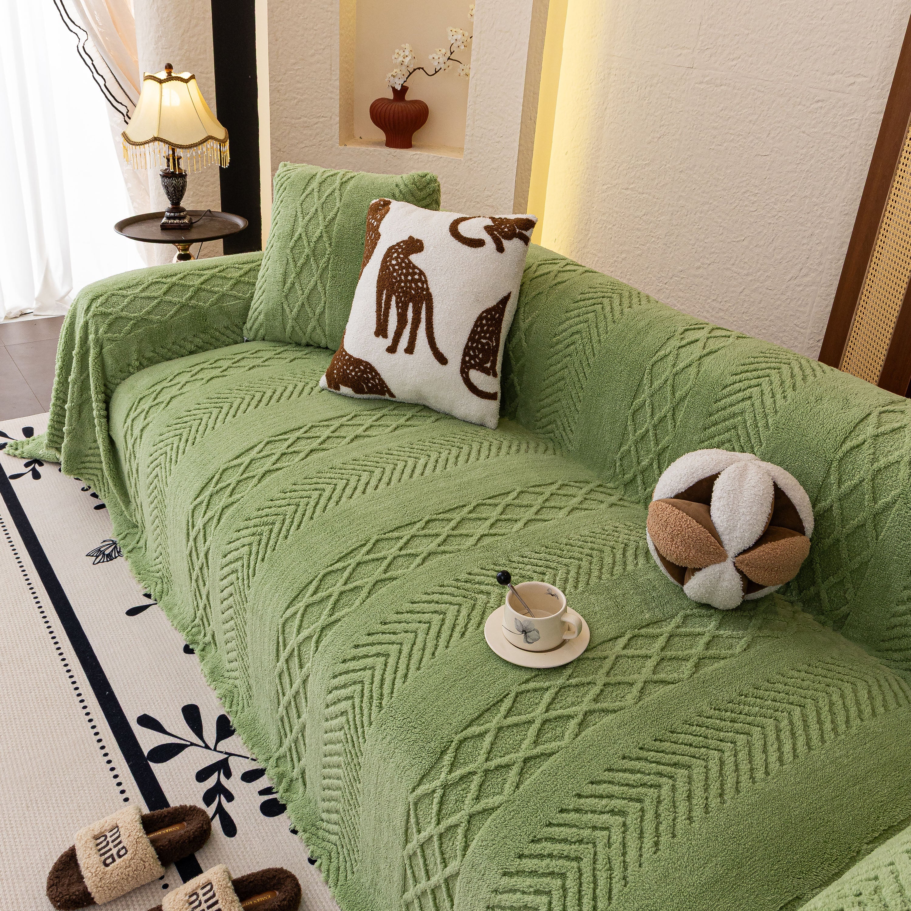 Plush Fleece Sofa Cover with 3D Cable Knit Texture Soft Cozy Warm Sofa Throw Blanket - Image 18