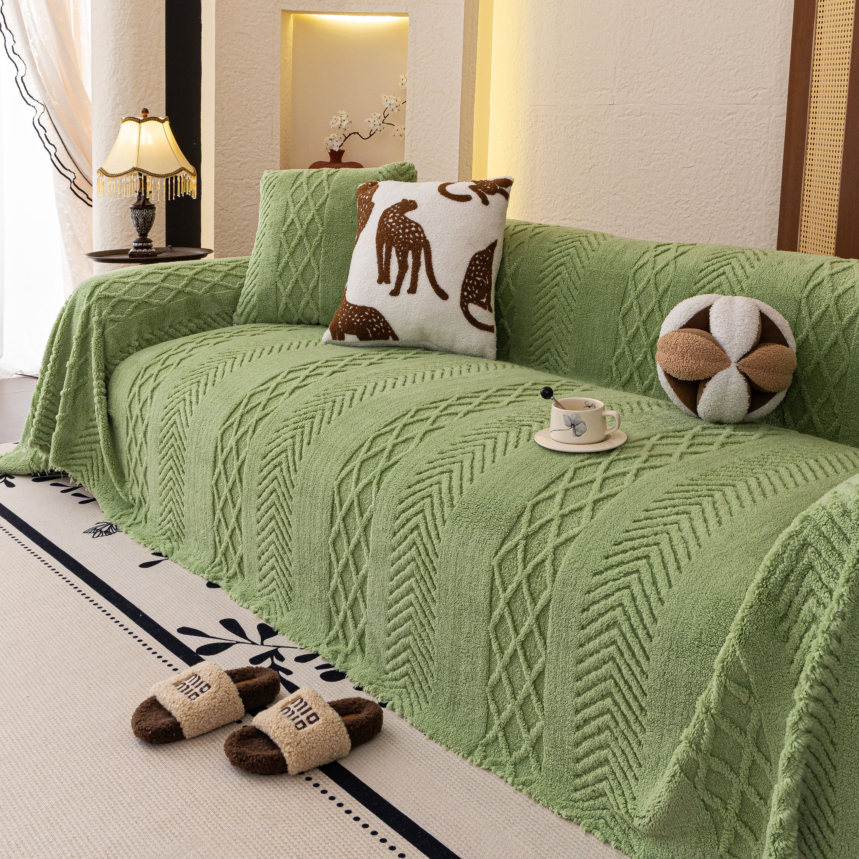 Plush Fleece Sofa Cover with 3D Cable Knit Texture Soft Cozy Warm Sofa Throw Blanket - Image 19