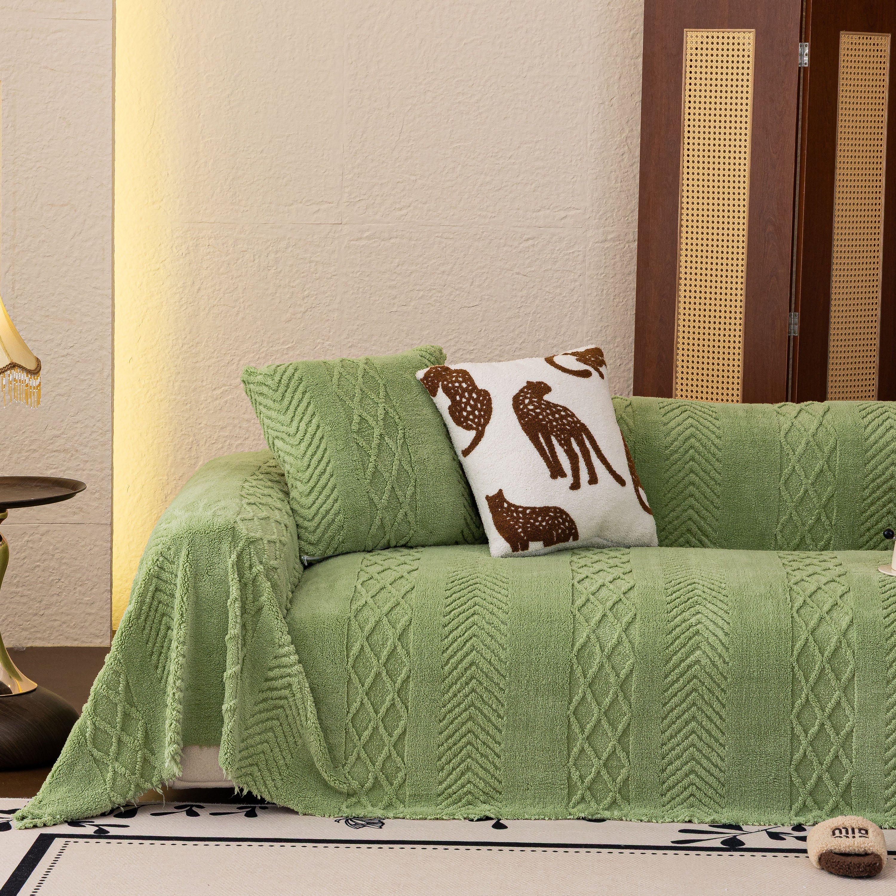 Plush Fleece Sofa Cover with 3D Cable Knit Texture Soft Cozy Warm Sofa Throw Blanket - Image 2