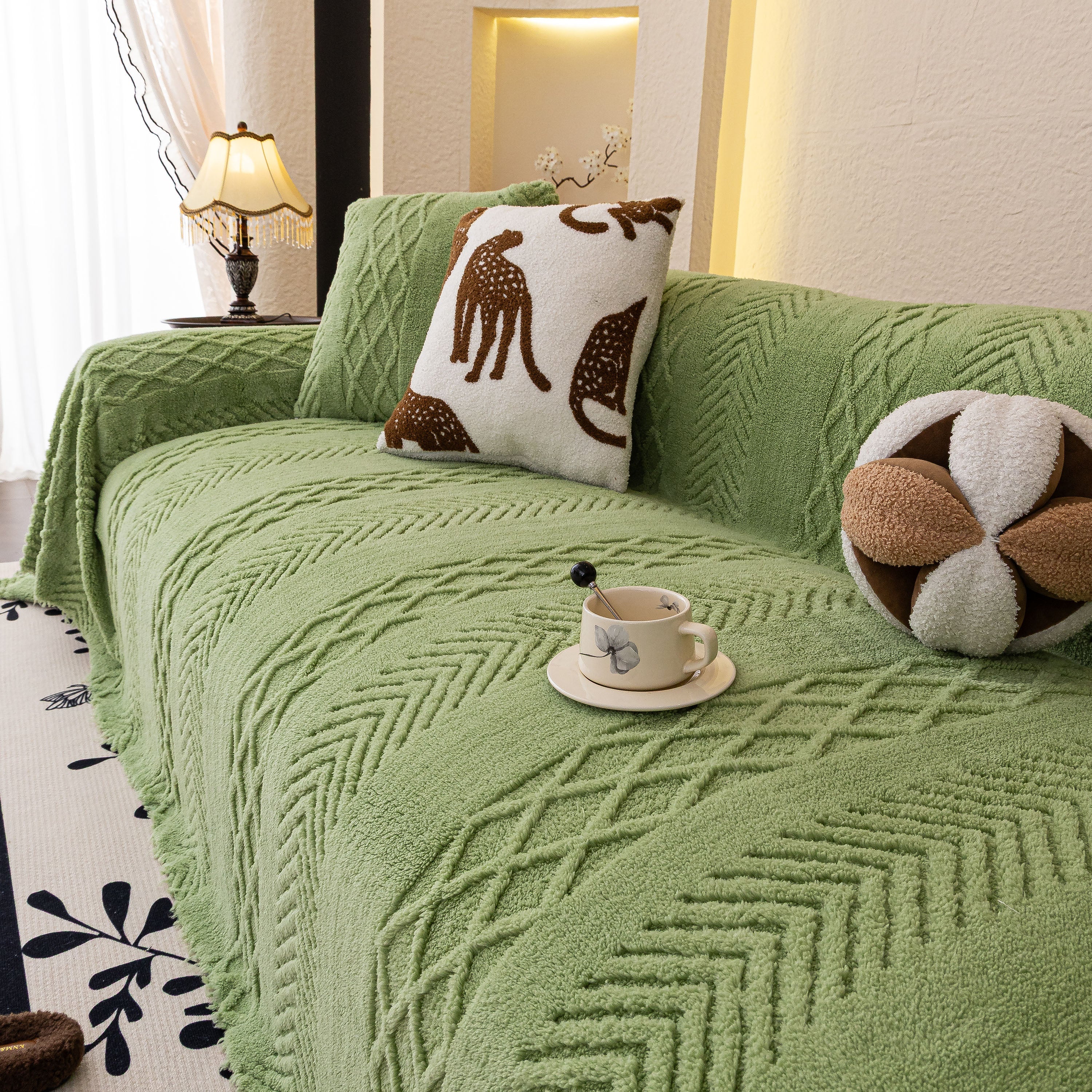 Plush Fleece Sofa Cover with 3D Cable Knit Texture Soft Cozy Warm Sofa Throw Blanket - Image 20